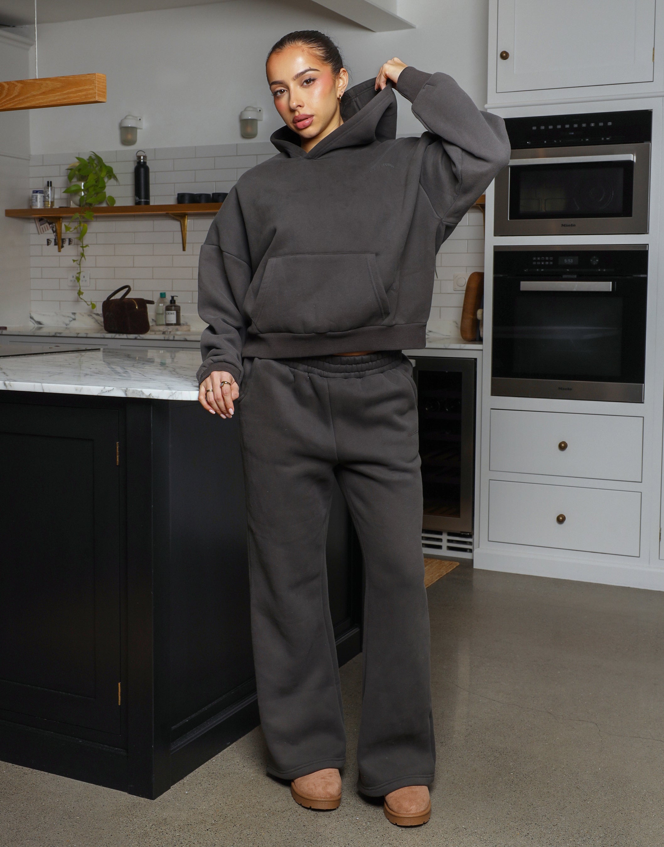 Maddie Simmi Studios Essentials Flared Joggers in Dark Grey | SIMMI London