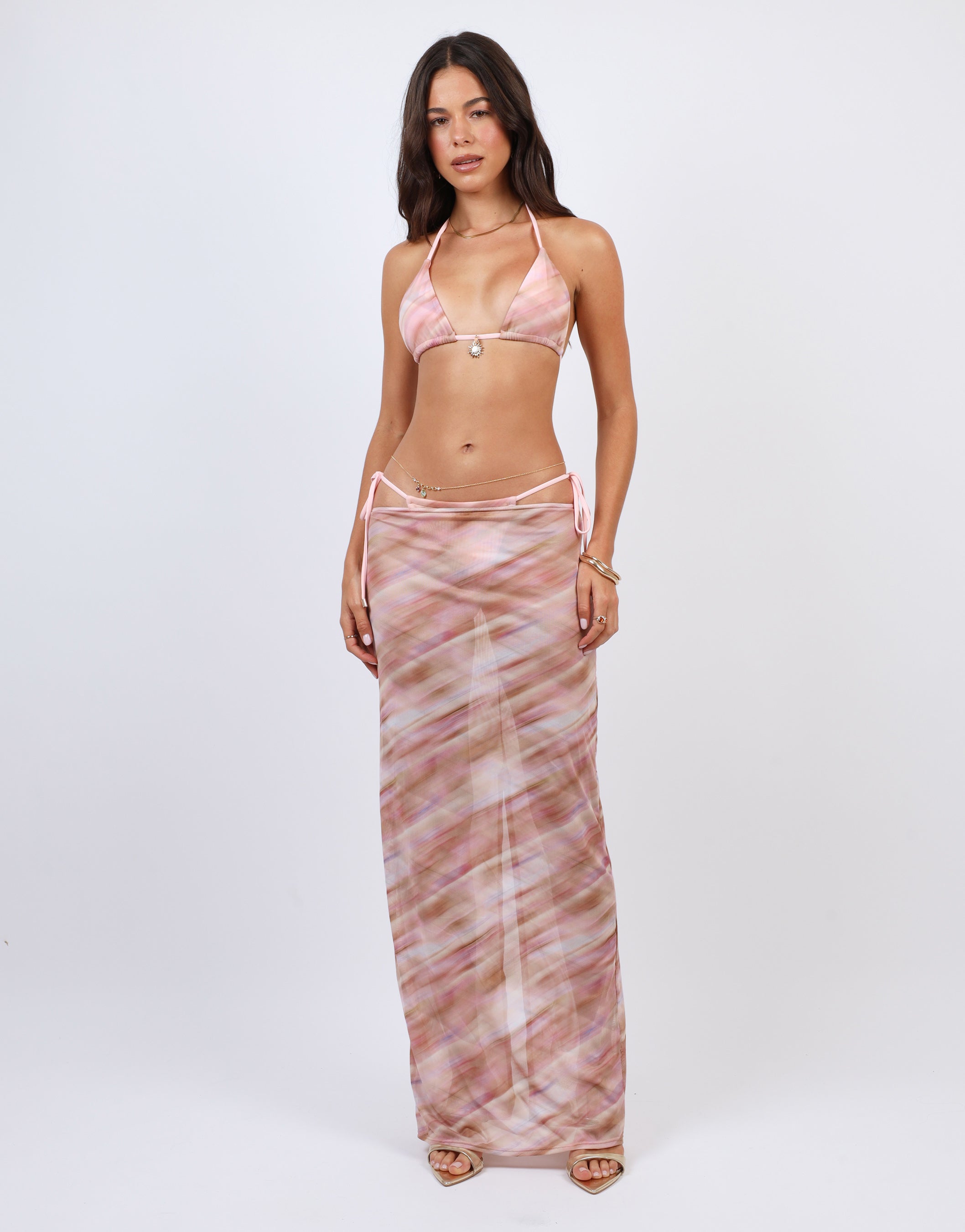 Nalu Abstract Print Mesh Beach Maxi Skirt| SIMMI London
