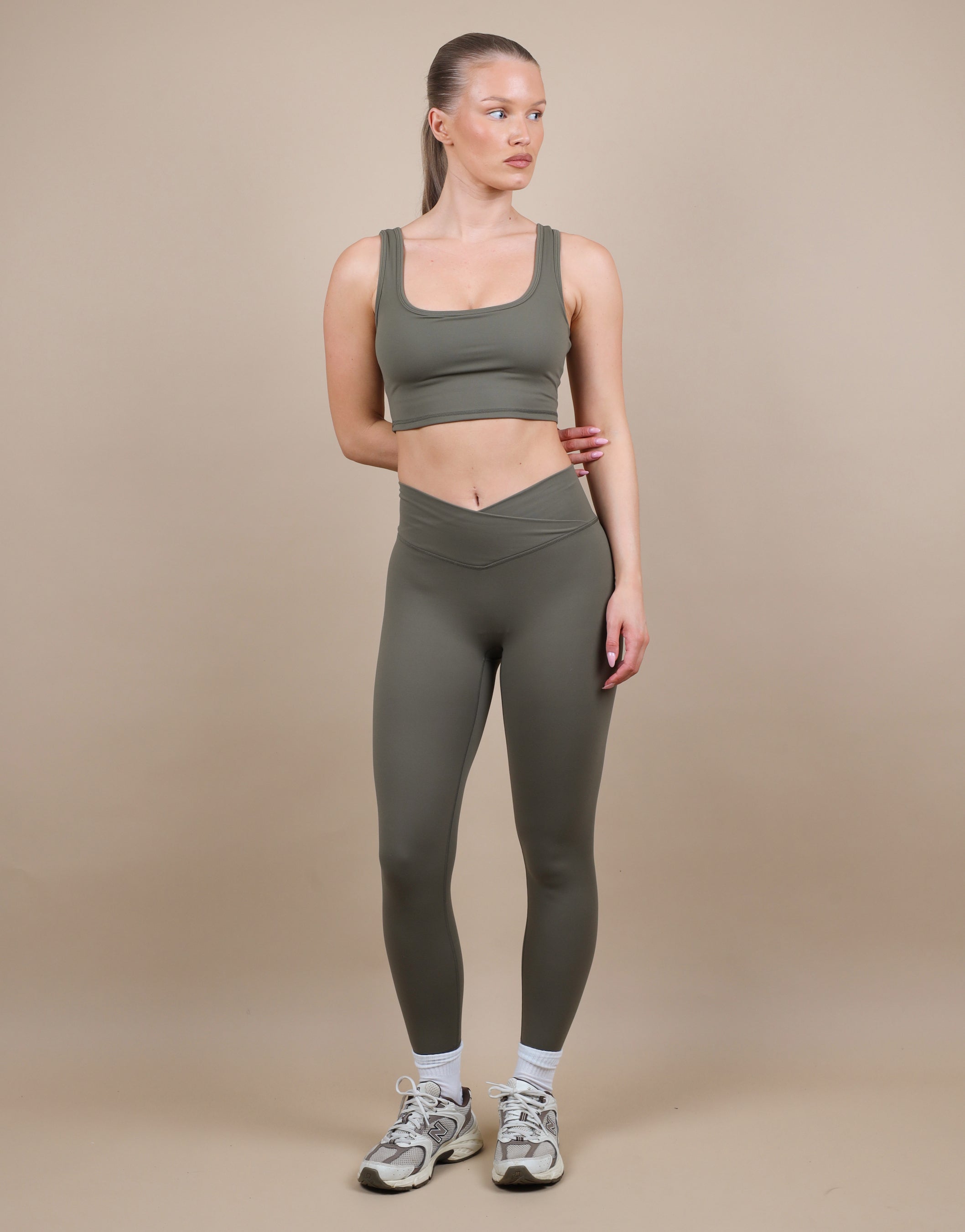 Teagan Square Neck Cropped Tank Top In Olive | SIMMI London