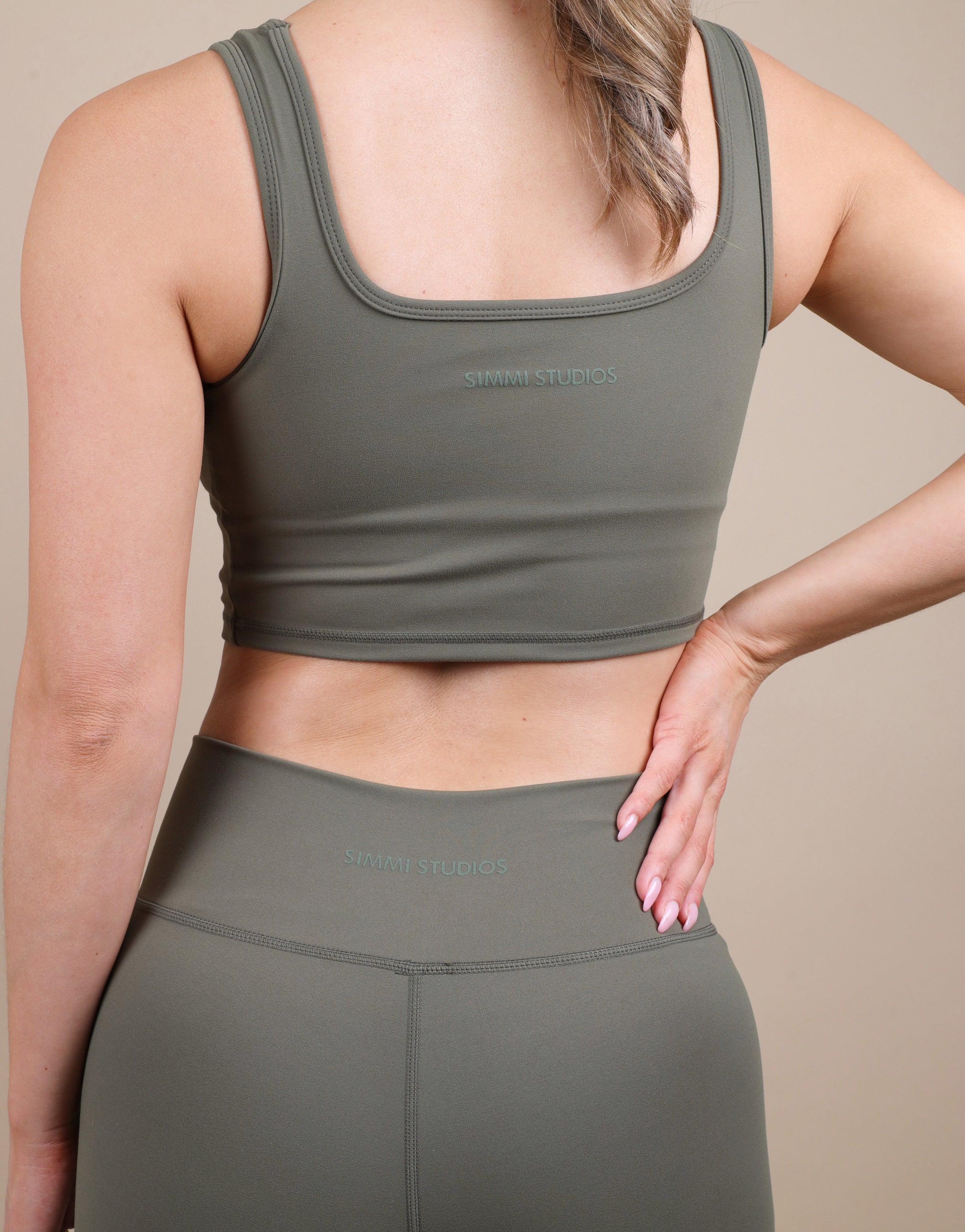 Teagan Square Neck Cropped Tank Top In Olive | SIMMI London
