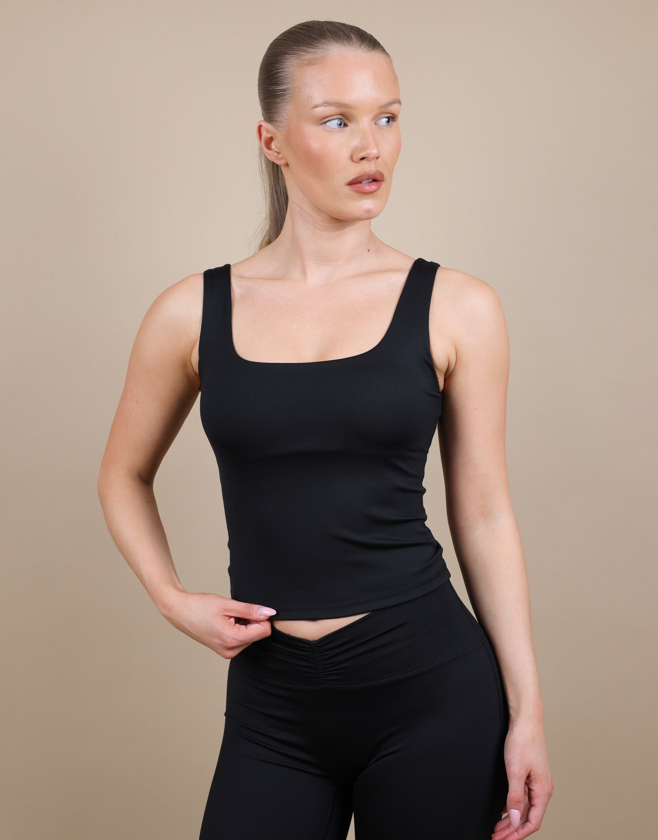 Rhea Square Neck Tank Top In Black | SIMMI London