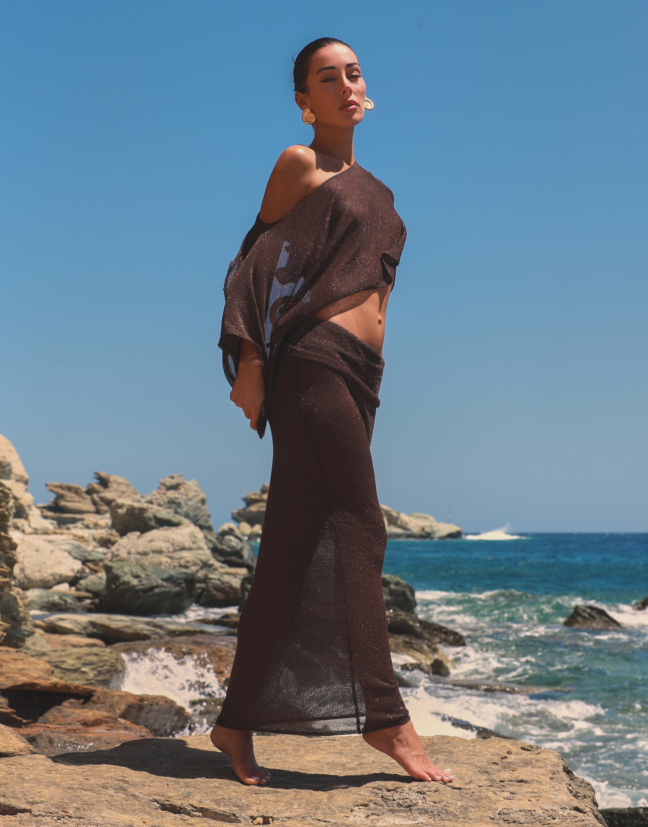 Elis Foldover Knit Maxi in Brown | SIMMI London