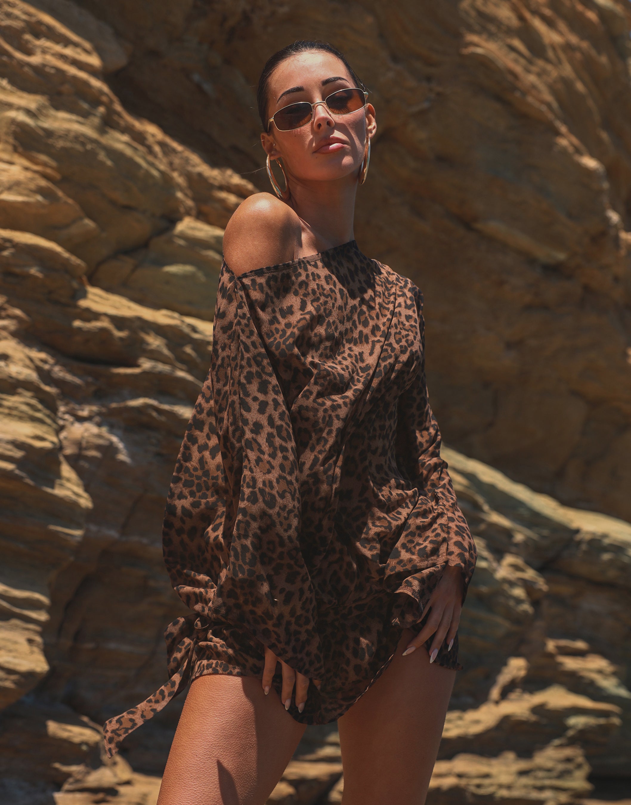 Thea Chiffon Mini Beach Cover Up in animal print | SIMMI London