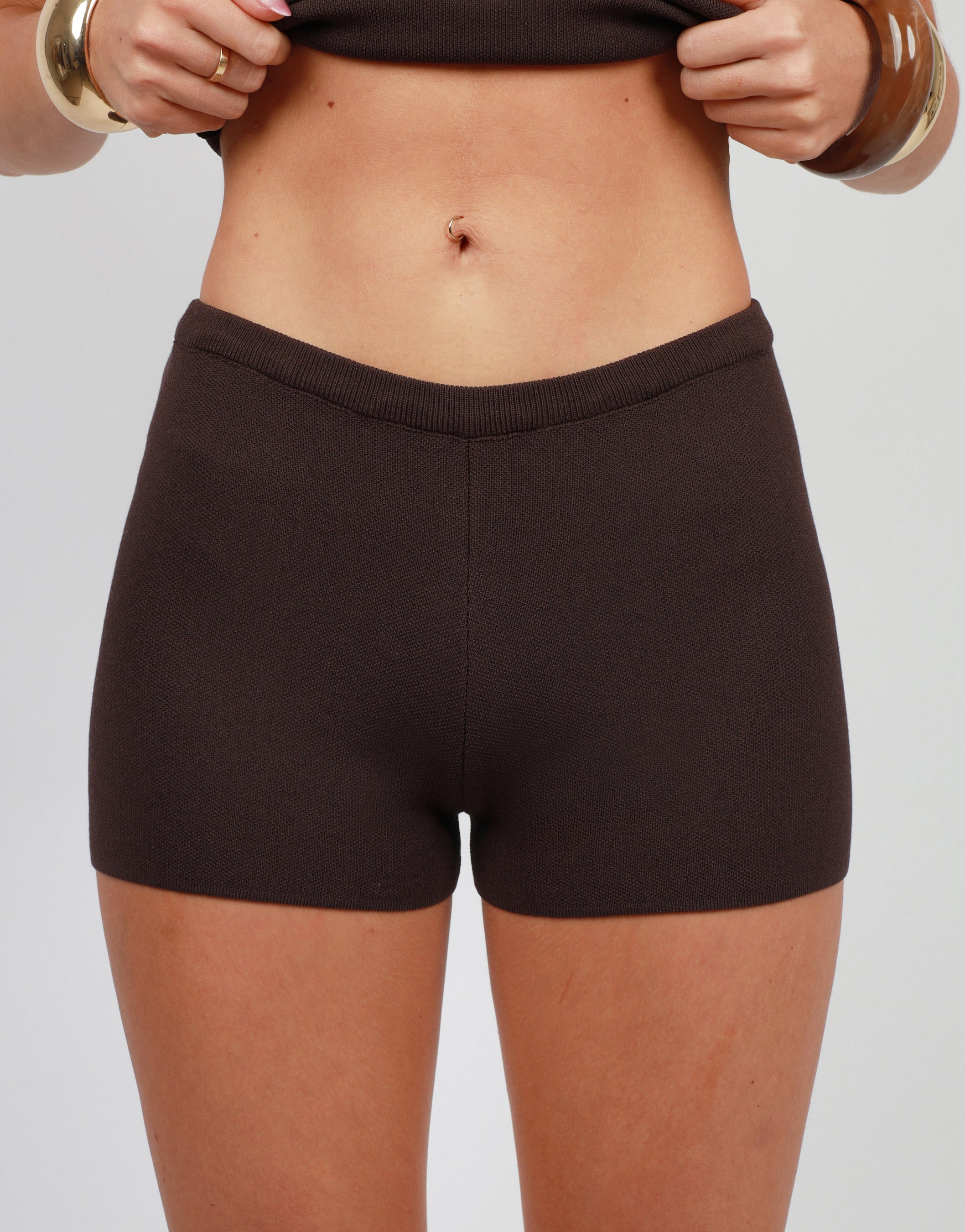 Sky Knit Mini Shorts In Dark Brown | SIMMI London