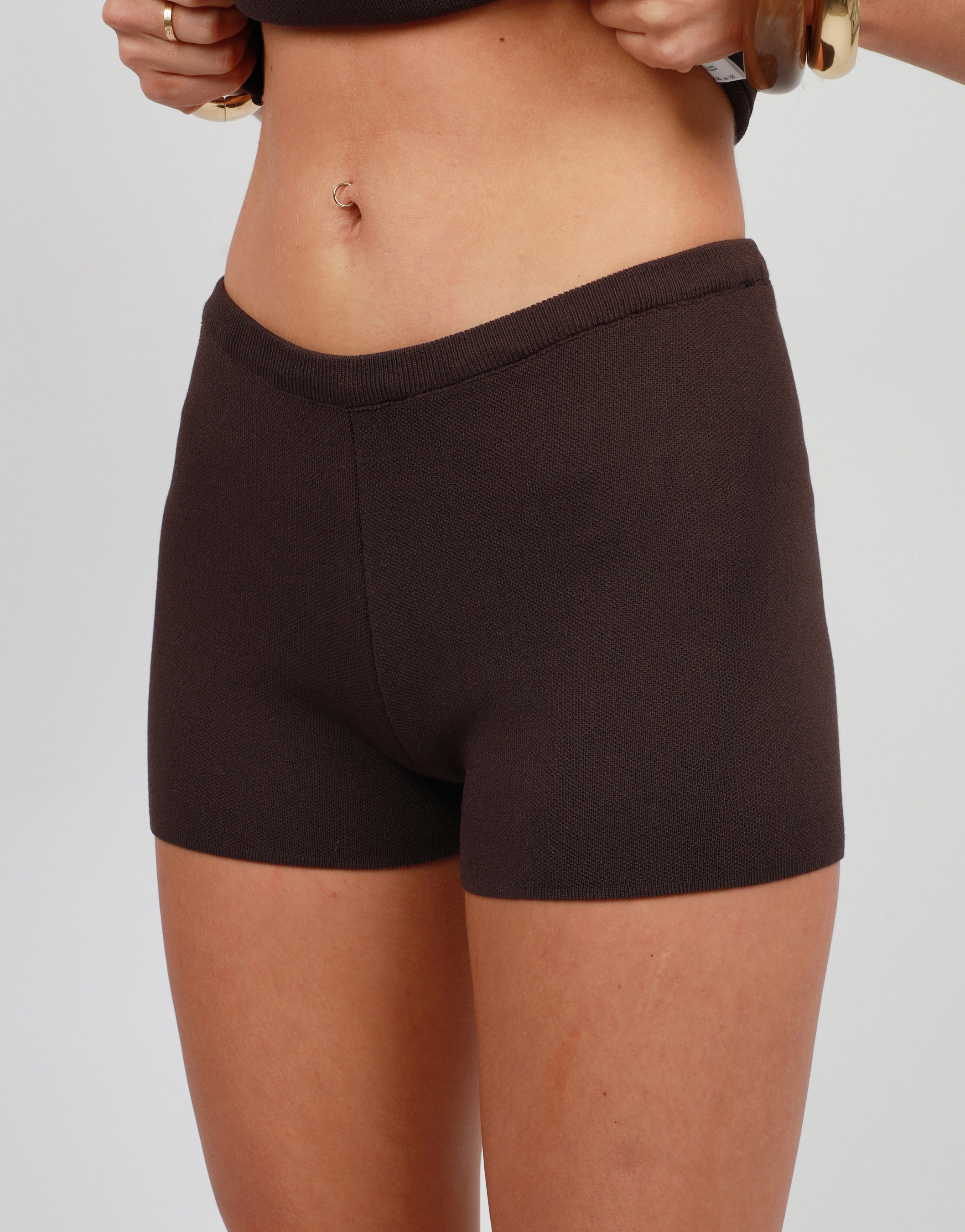 Sky Knit Mini Shorts In Dark Brown | SIMMI London