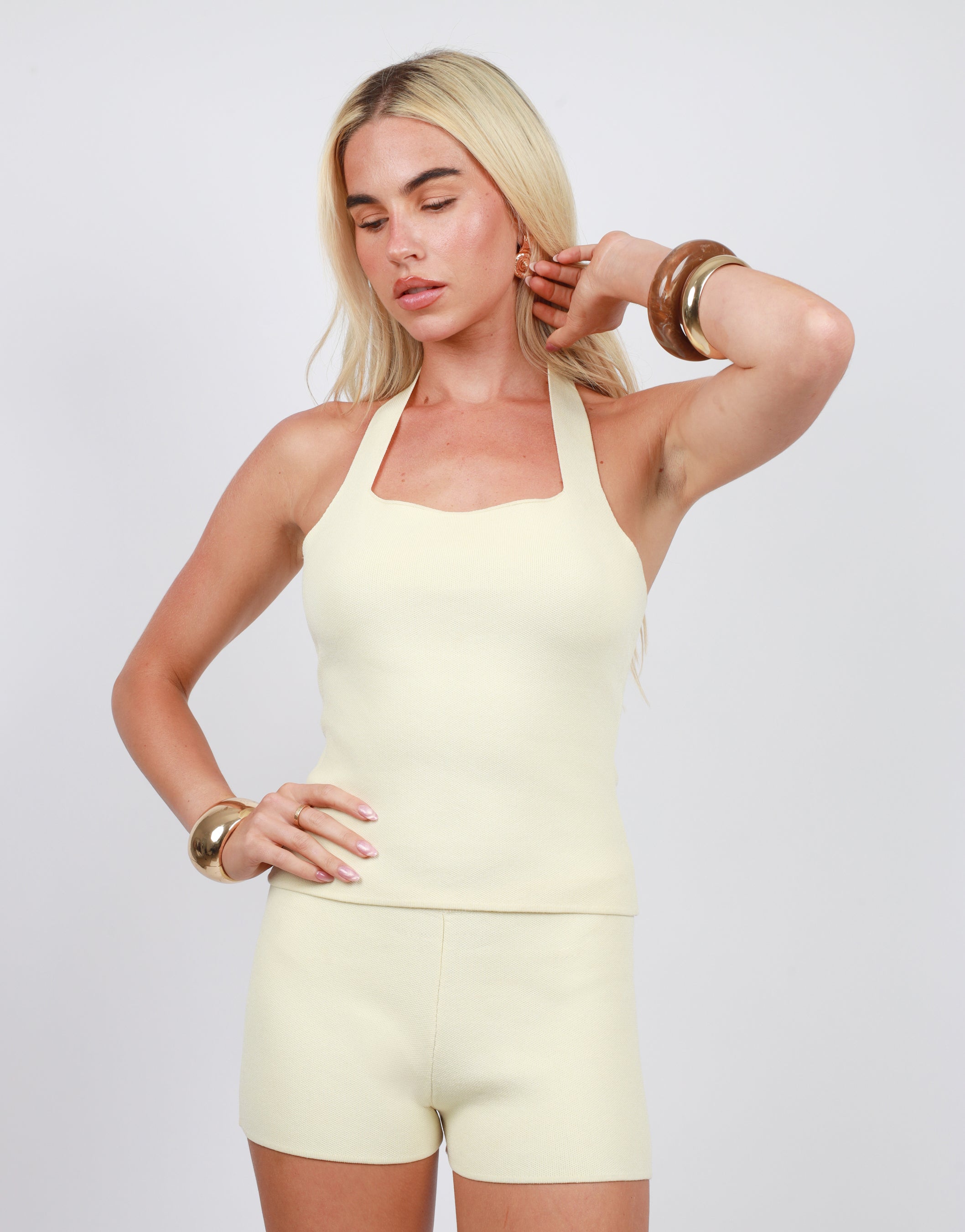 Athena Halter Knit Top In Butter Yellow | SIMMI London