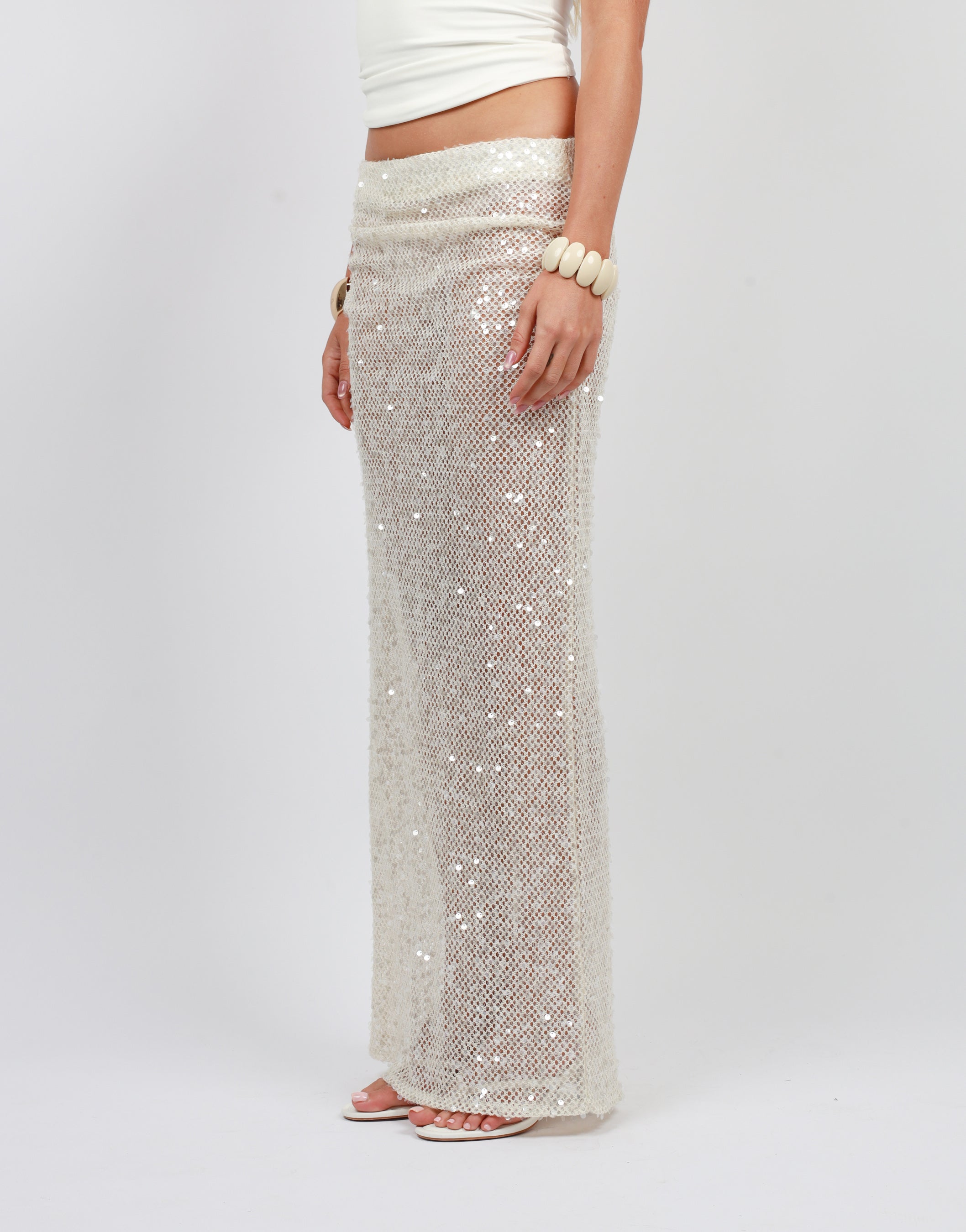 Sorella Sequin Maxi Beach Skirt in Cream | SIMMI London