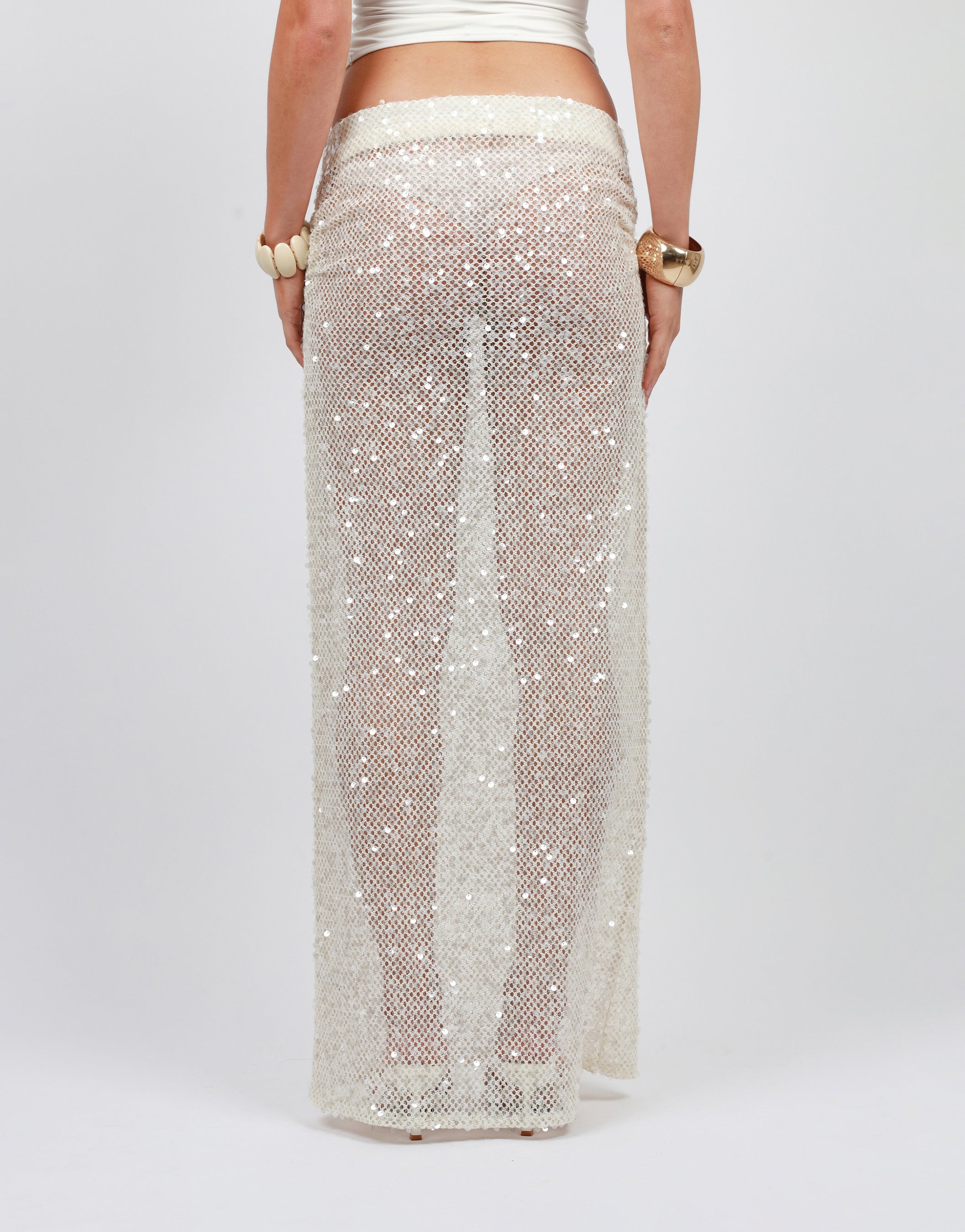 Sorella Sequin Maxi Beach Skirt in Cream | SIMMI London