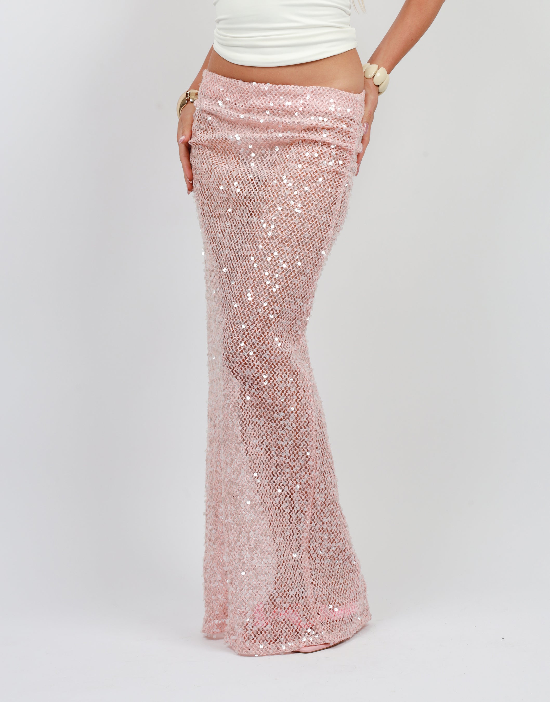 Sorella Sequin Maxi Beach Skirt in pink | SIMMI London