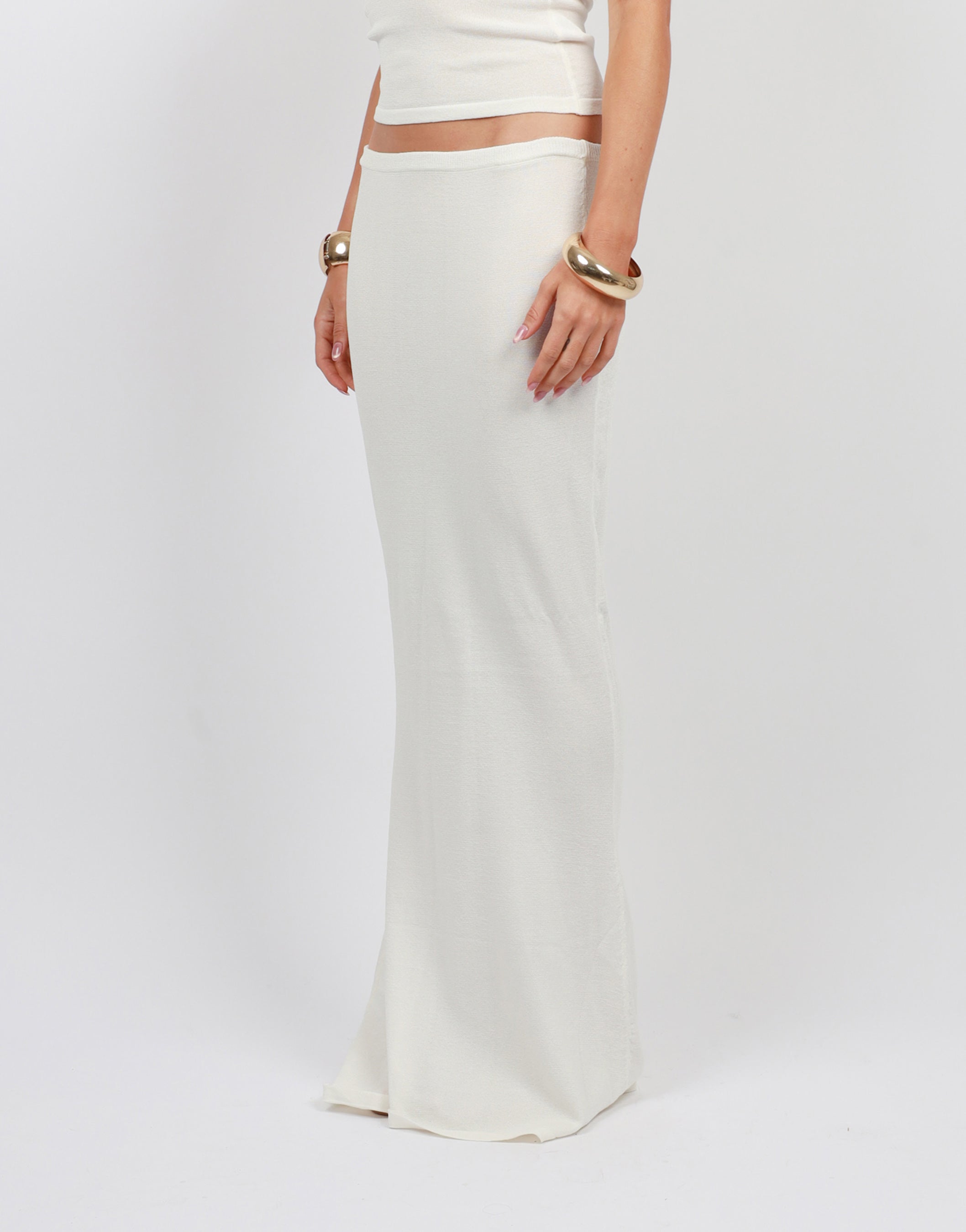 Ocean Knit Maxi Skirt In Cream | SIMMI London