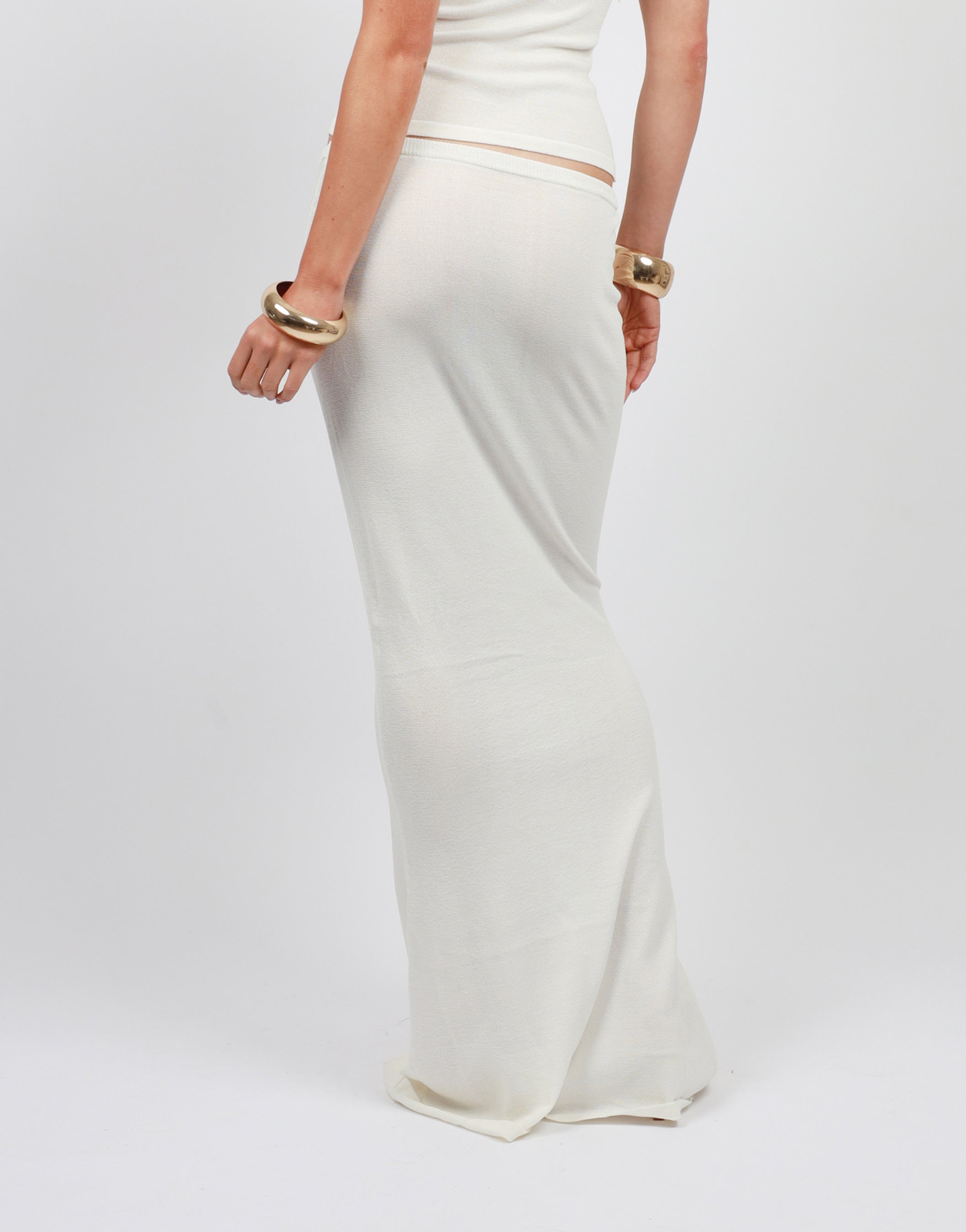 Ocean Knit Maxi Skirt In Cream | SIMMI London