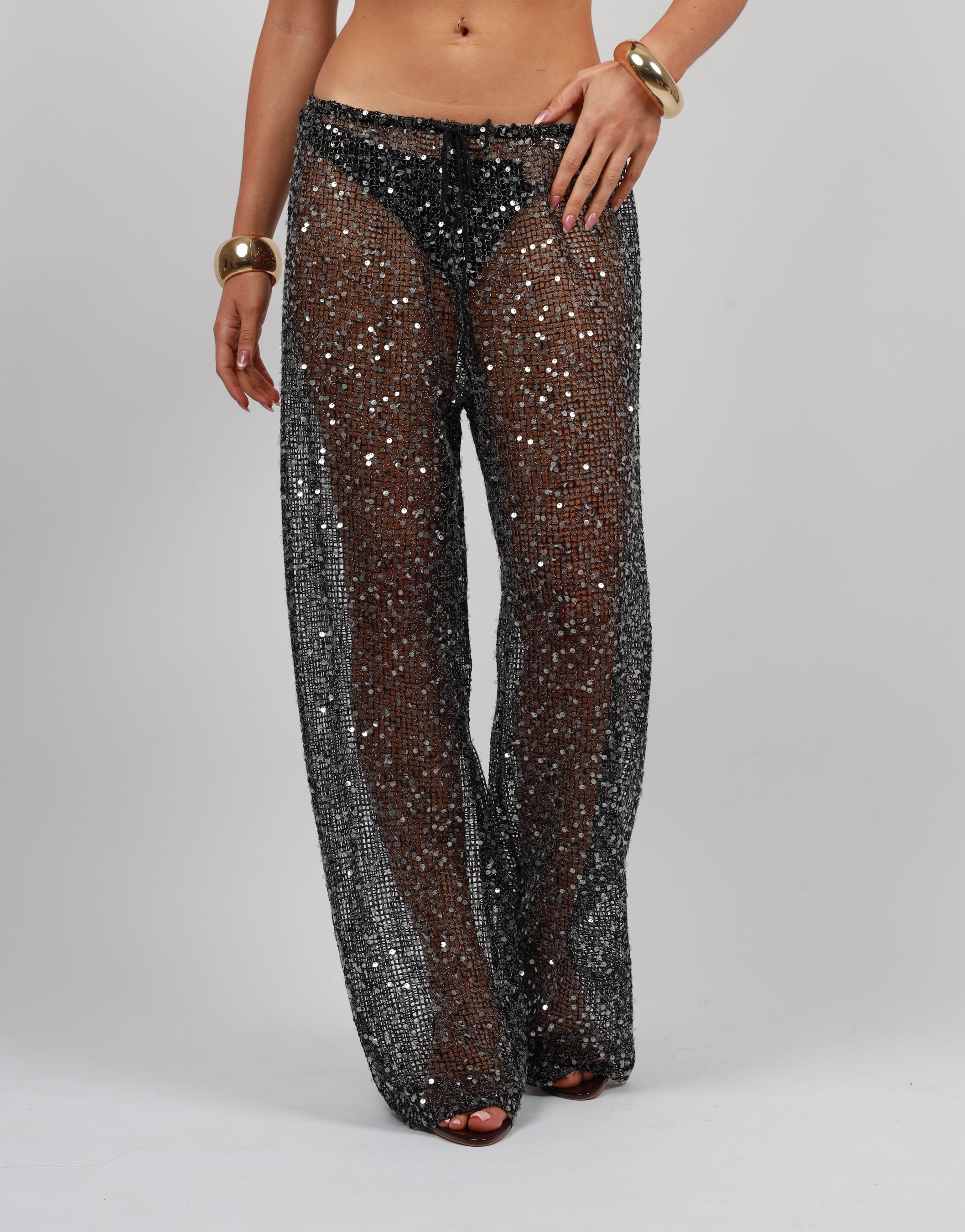 Beau Sequin Beach Trouser in Black | SIMMI London