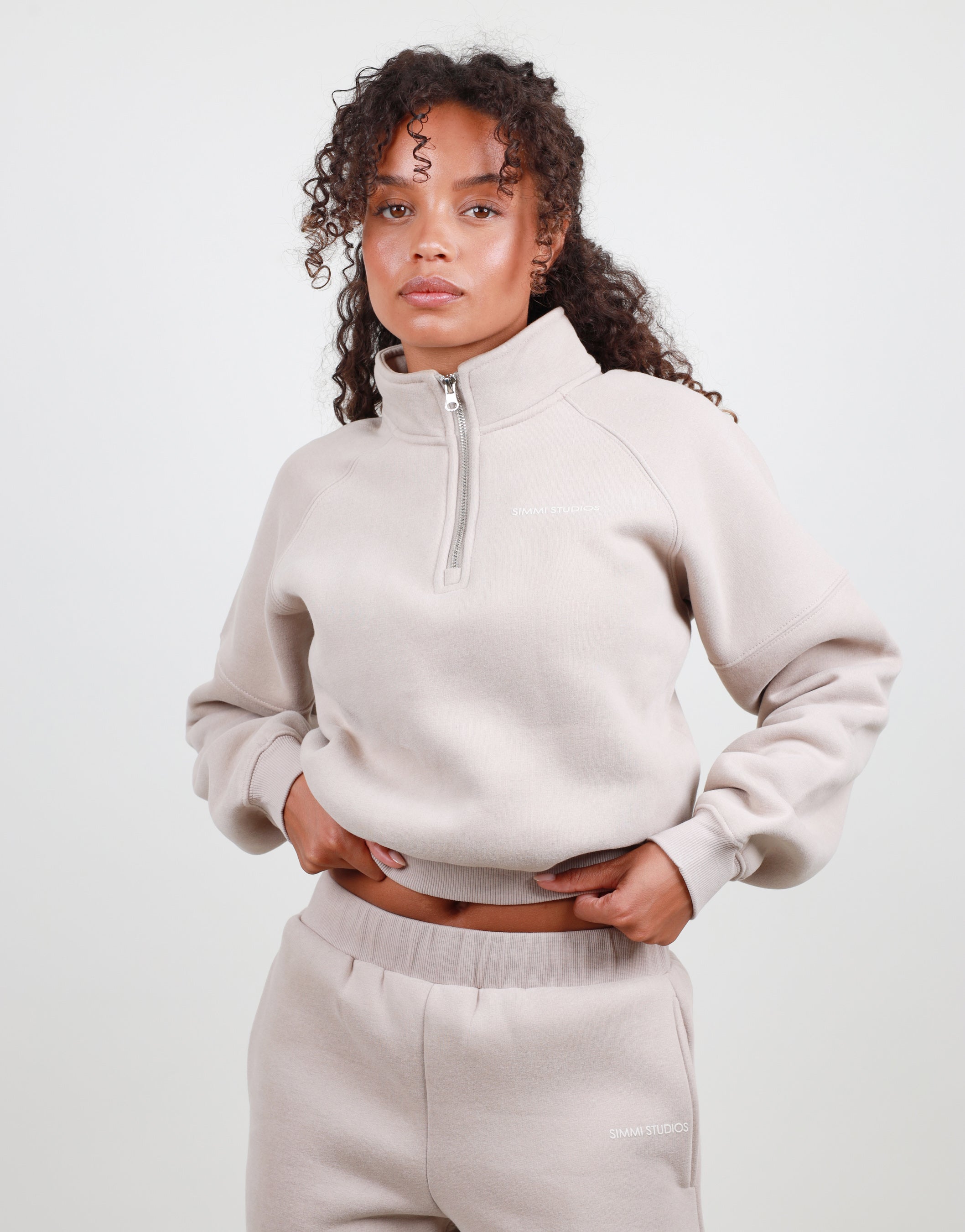 Violette Half Zip Sweatshirt in Stone