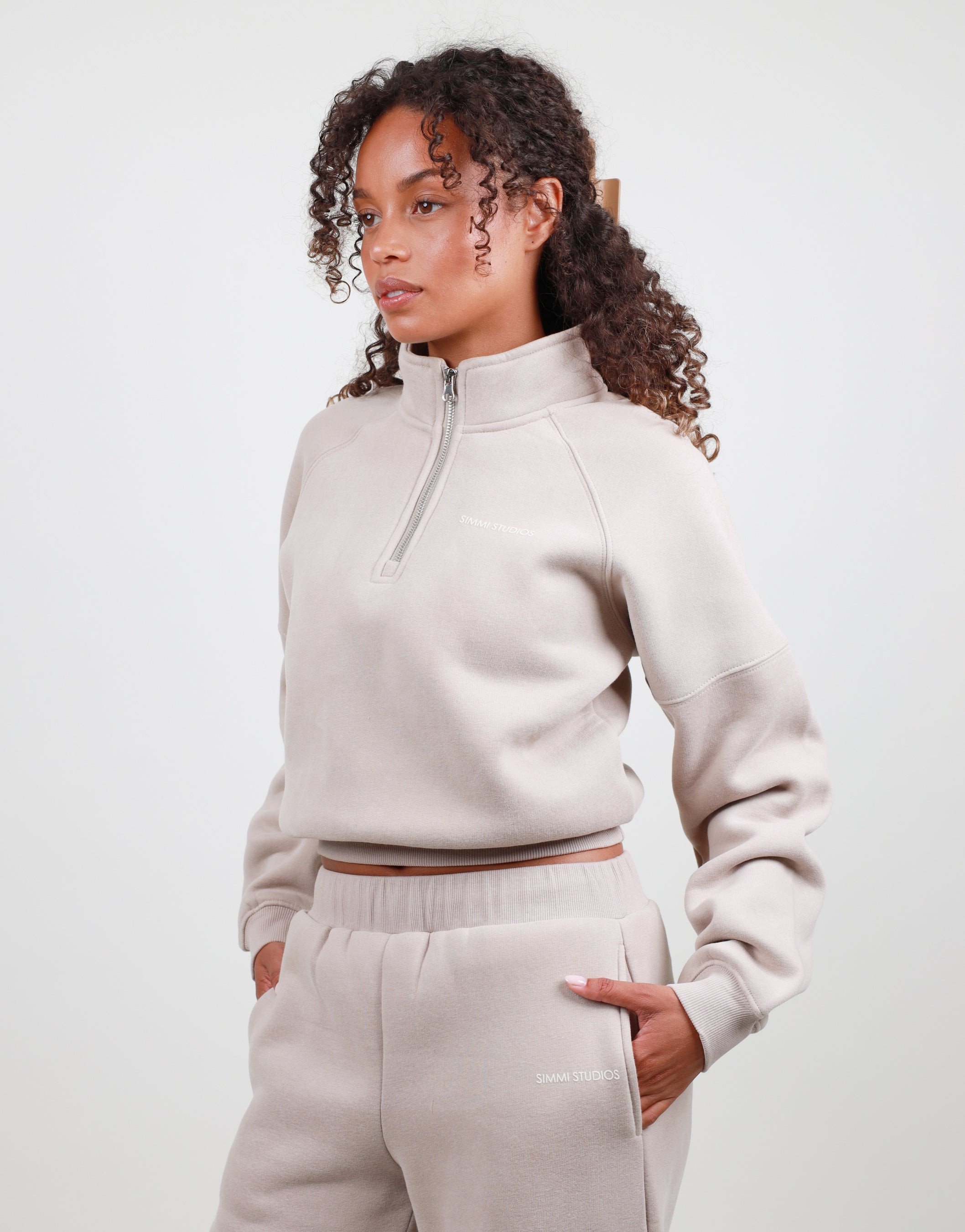 Violette Half Zip Sweatshirt in Stone