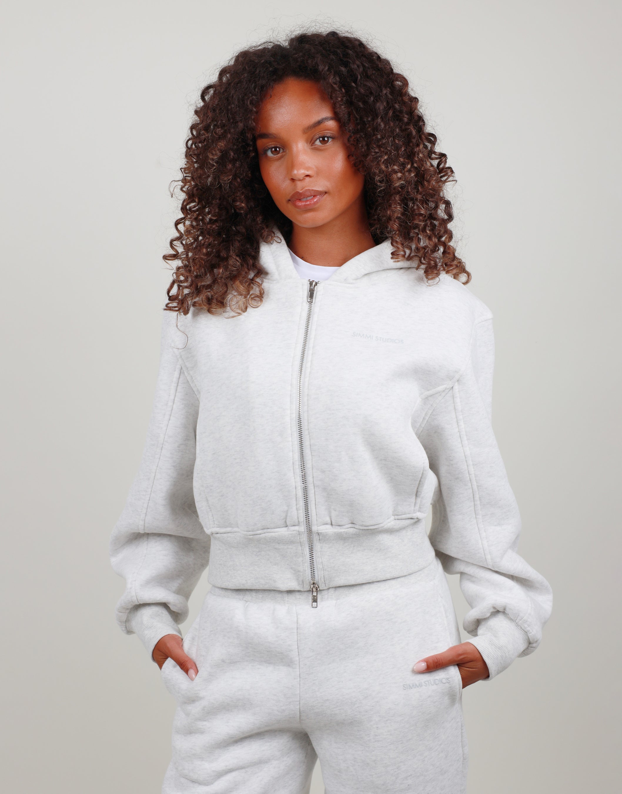 Amalia Zip Hoodie in white marl