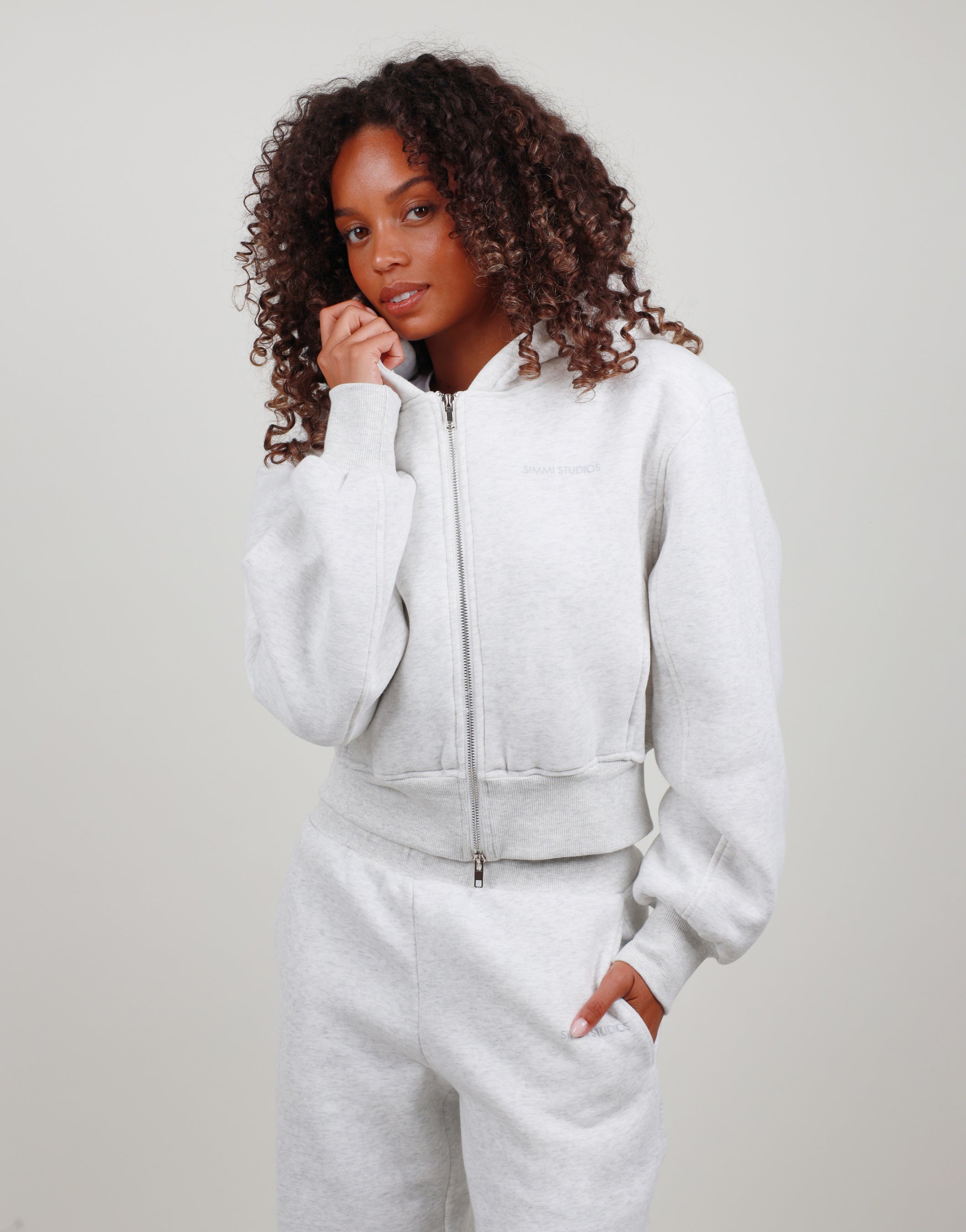 Amalia Zip Hoodie in white marl