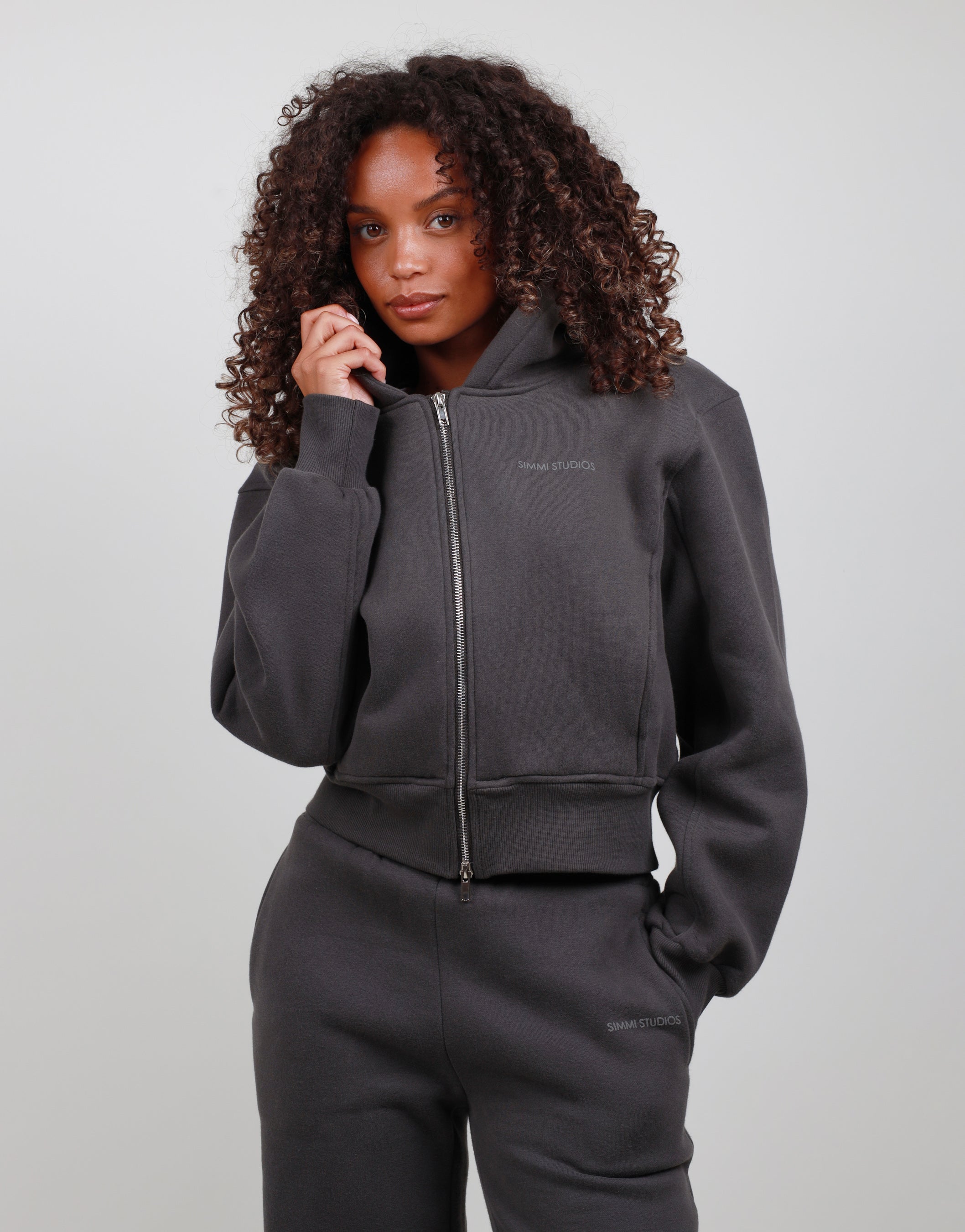 Amalia Zip Hoodie in Dark Grey