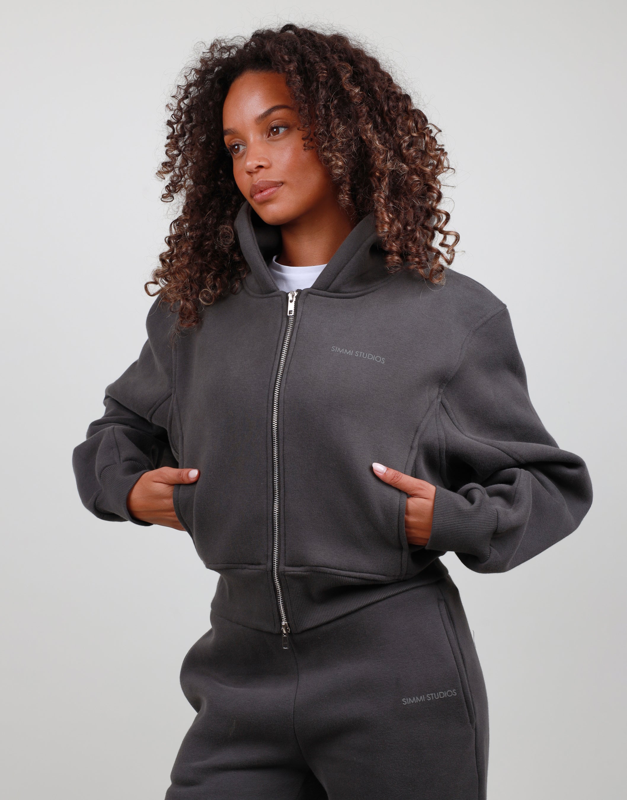 Amalia Zip Hoodie in Dark Grey