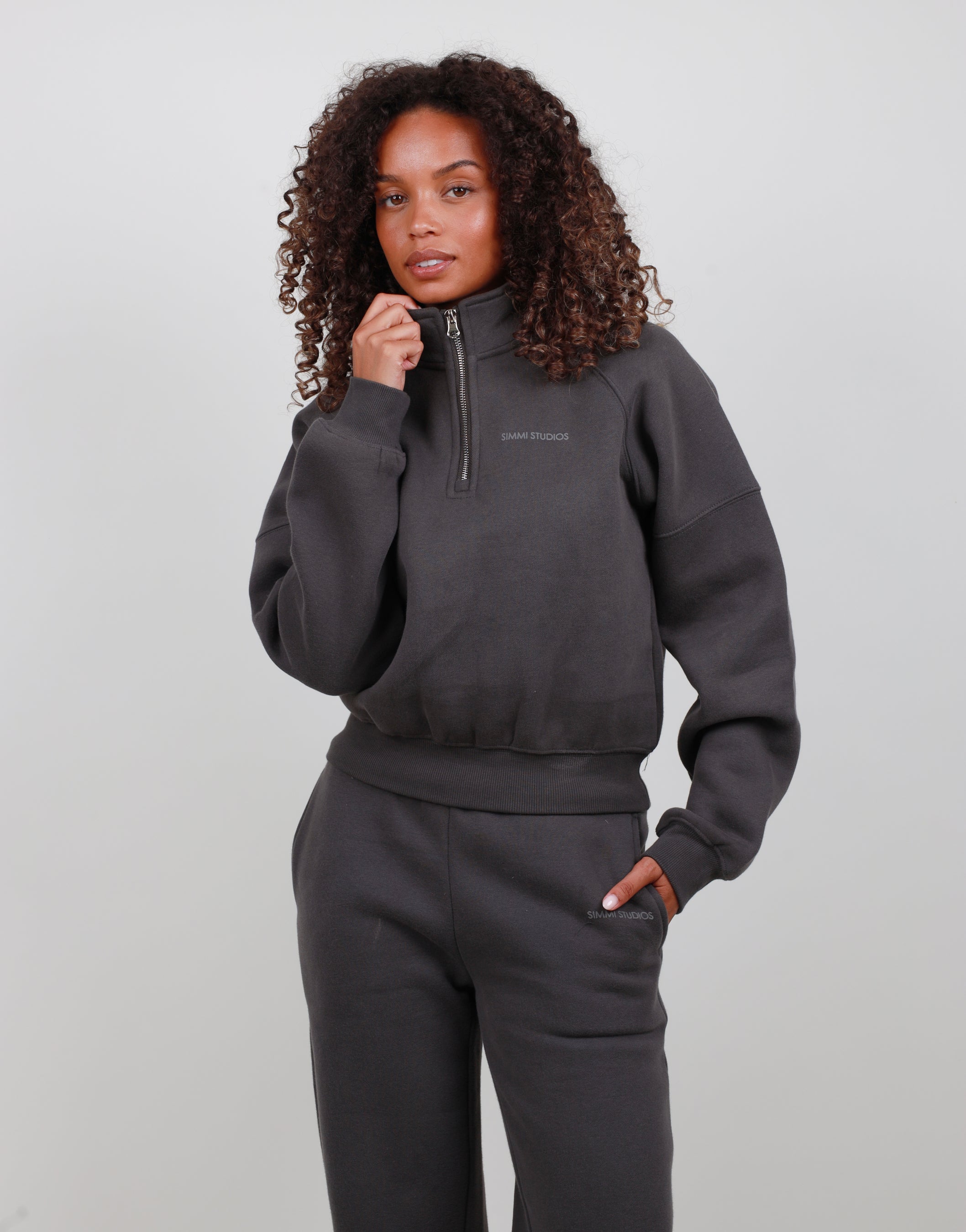 Violette Half Zip Sweatshirt in Dark Grey