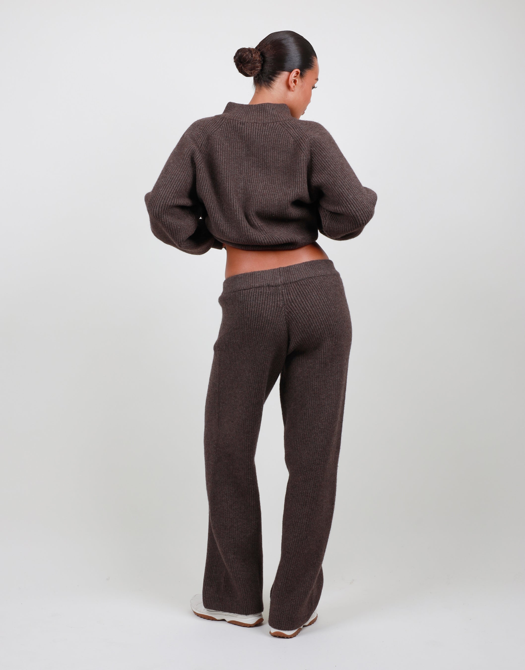 Petite Ribbed Knitted Trousers in light brown | SIMMI London