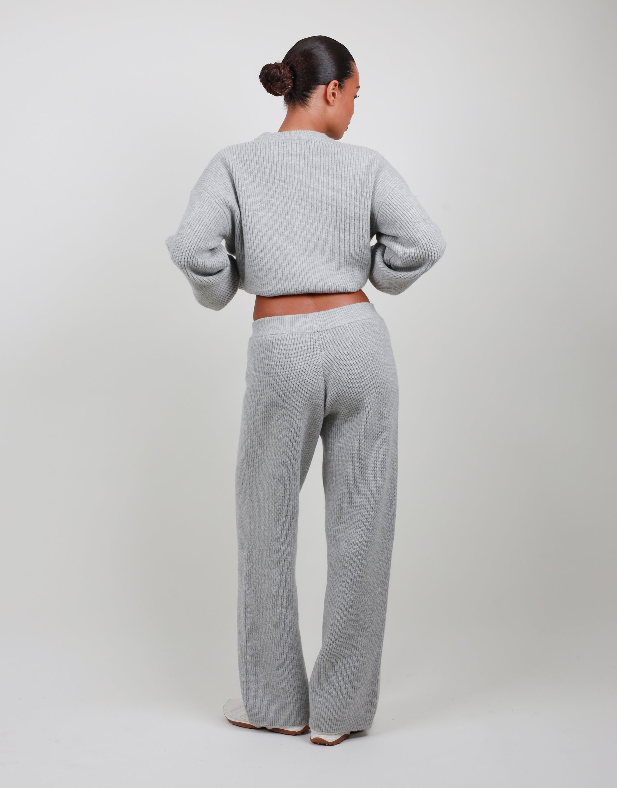 Petite Ribbed Knitted Trousers in grey marl | SIMMI London