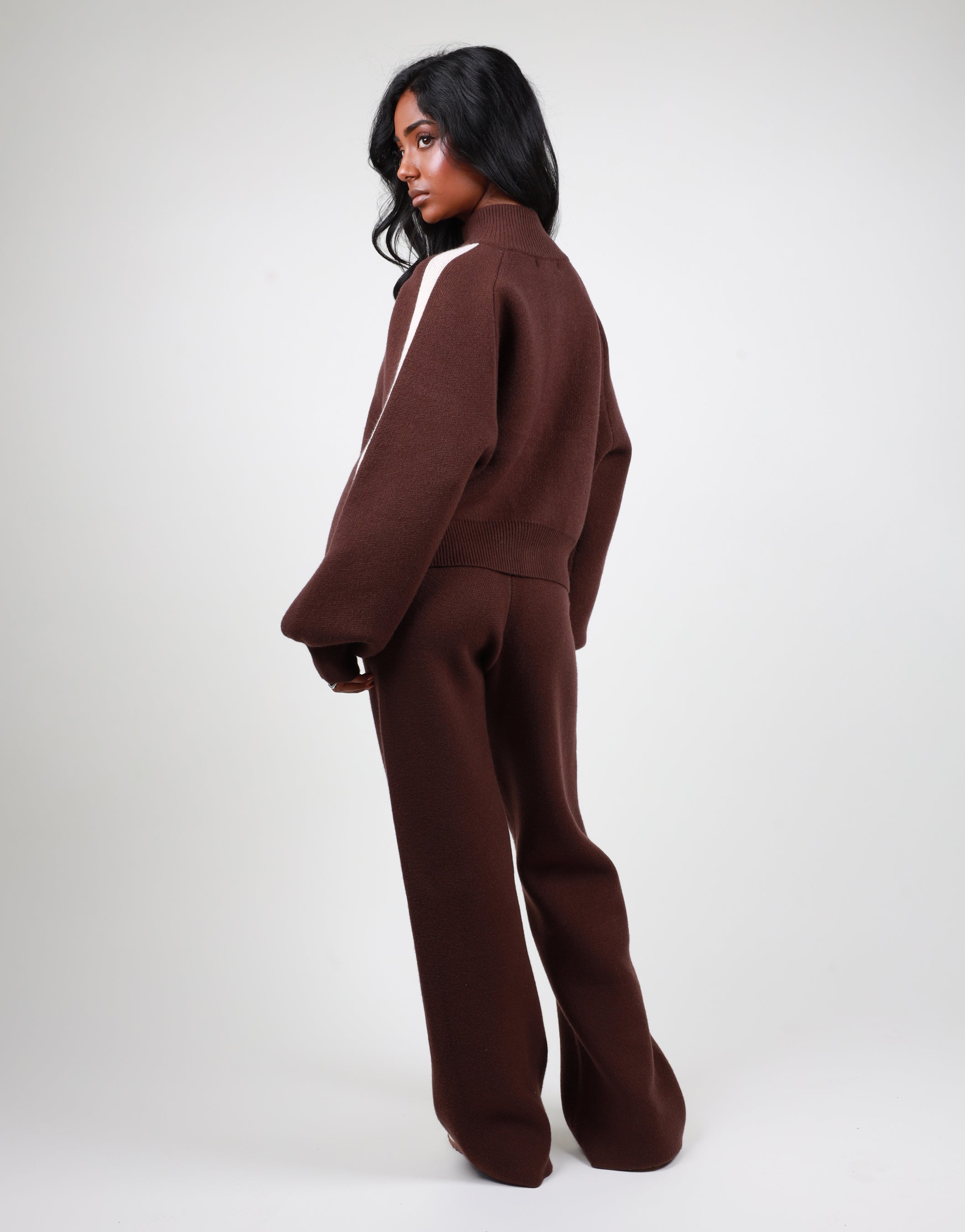 Juliette Jacquard Knit Trouser in brown | SIMMI London