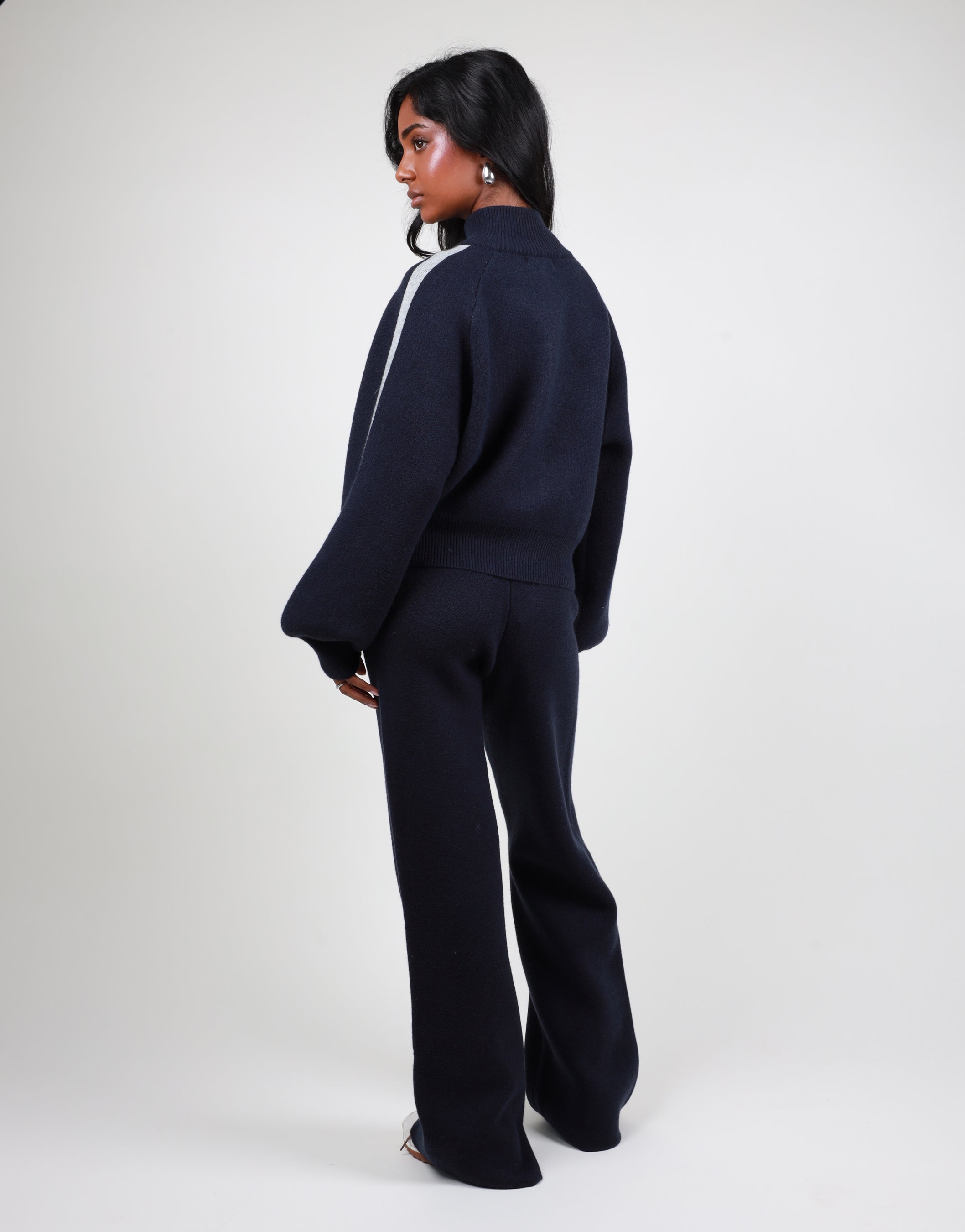 Juliette Jacquard Knit Trouser in navy | SIMMI London