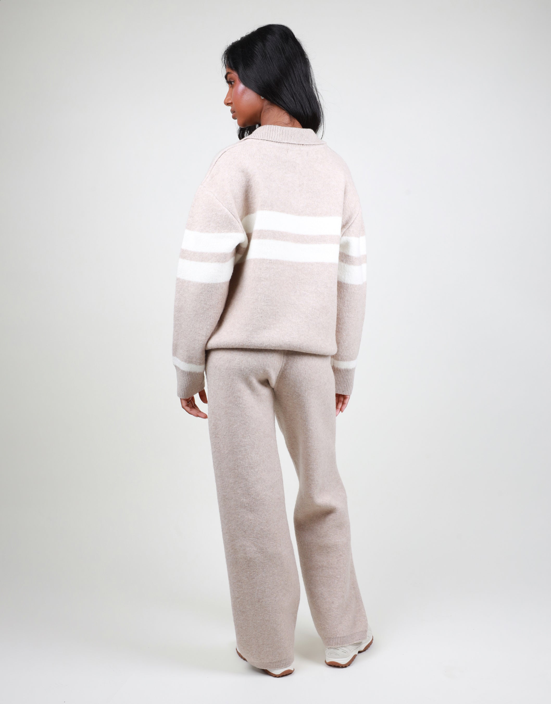 Soft Knit Collar Stripe Jumper in oatmeal | SIMMI London