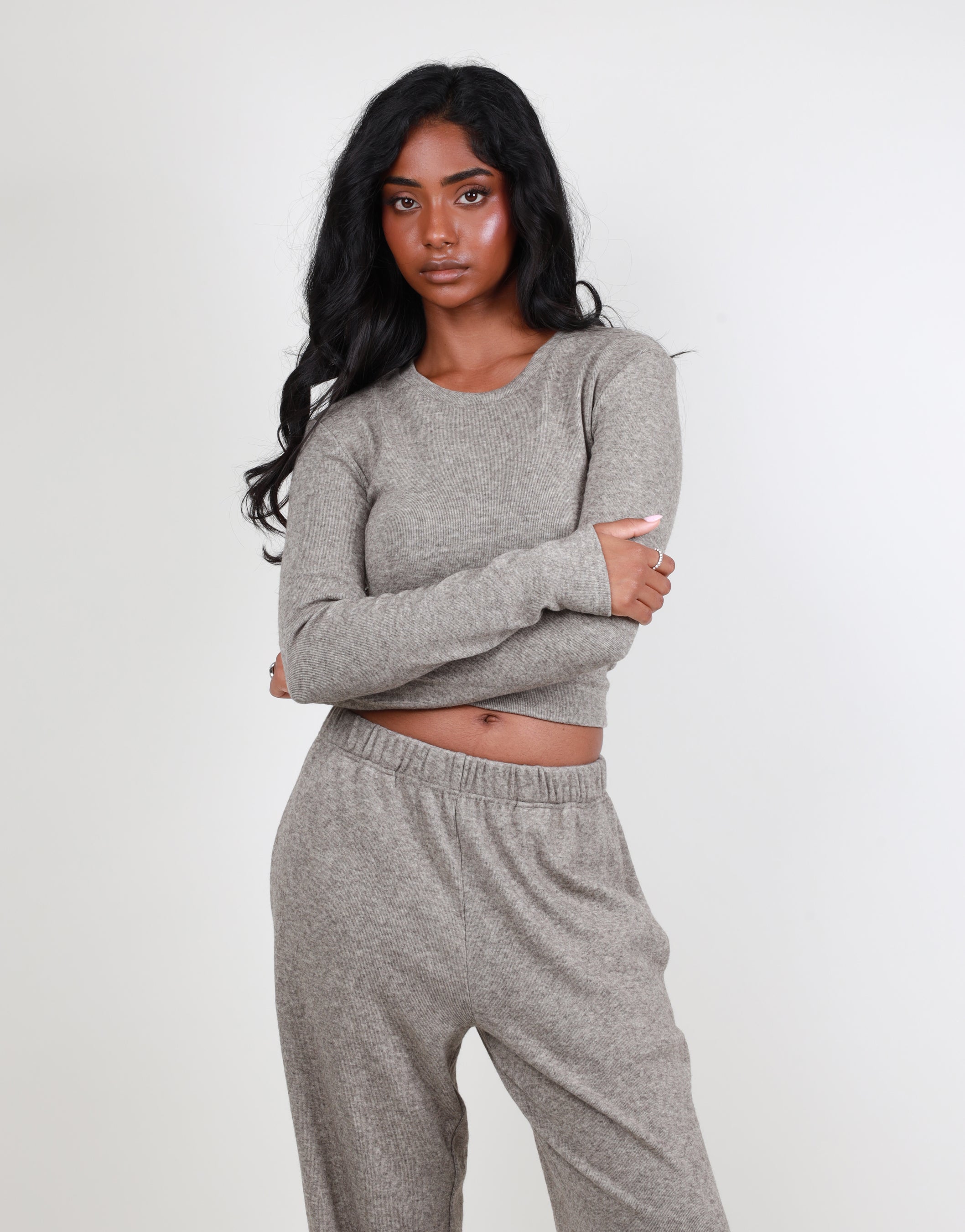 Marnie Ribbed Long Sleeve Top in Grey marl | SIMMI London
