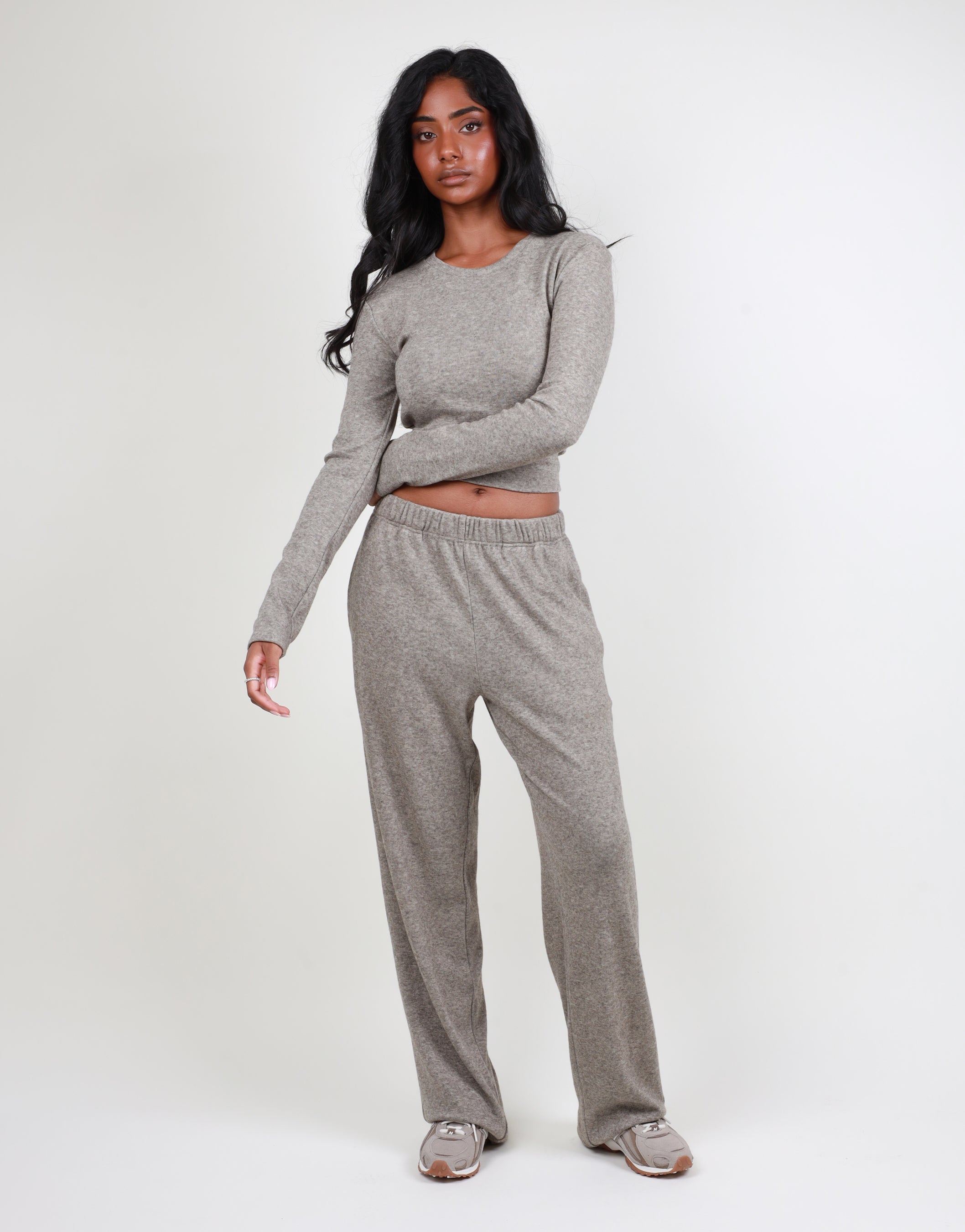 Betsy Ribbed Flared Leg Trouser In grey marl | SIMMI London