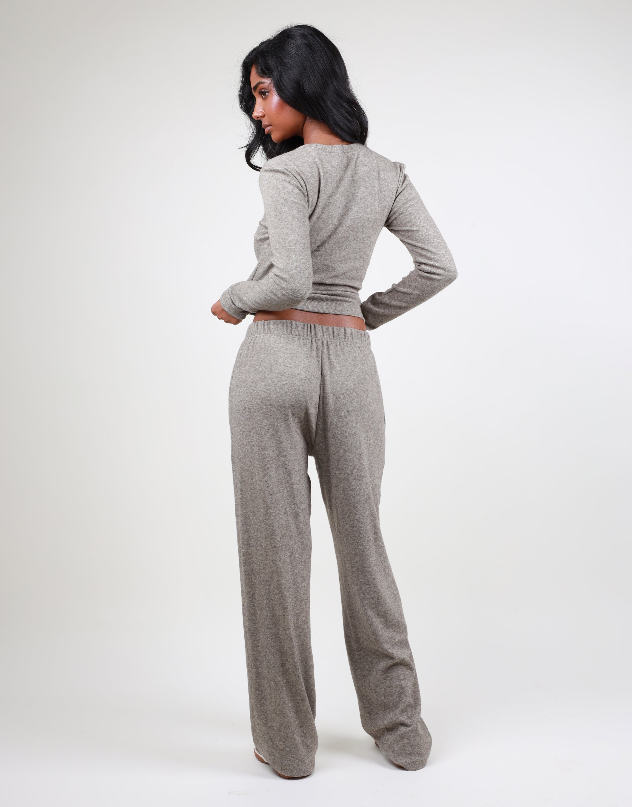 Betsy Ribbed Flared Leg Trouser In grey marl | SIMMI London