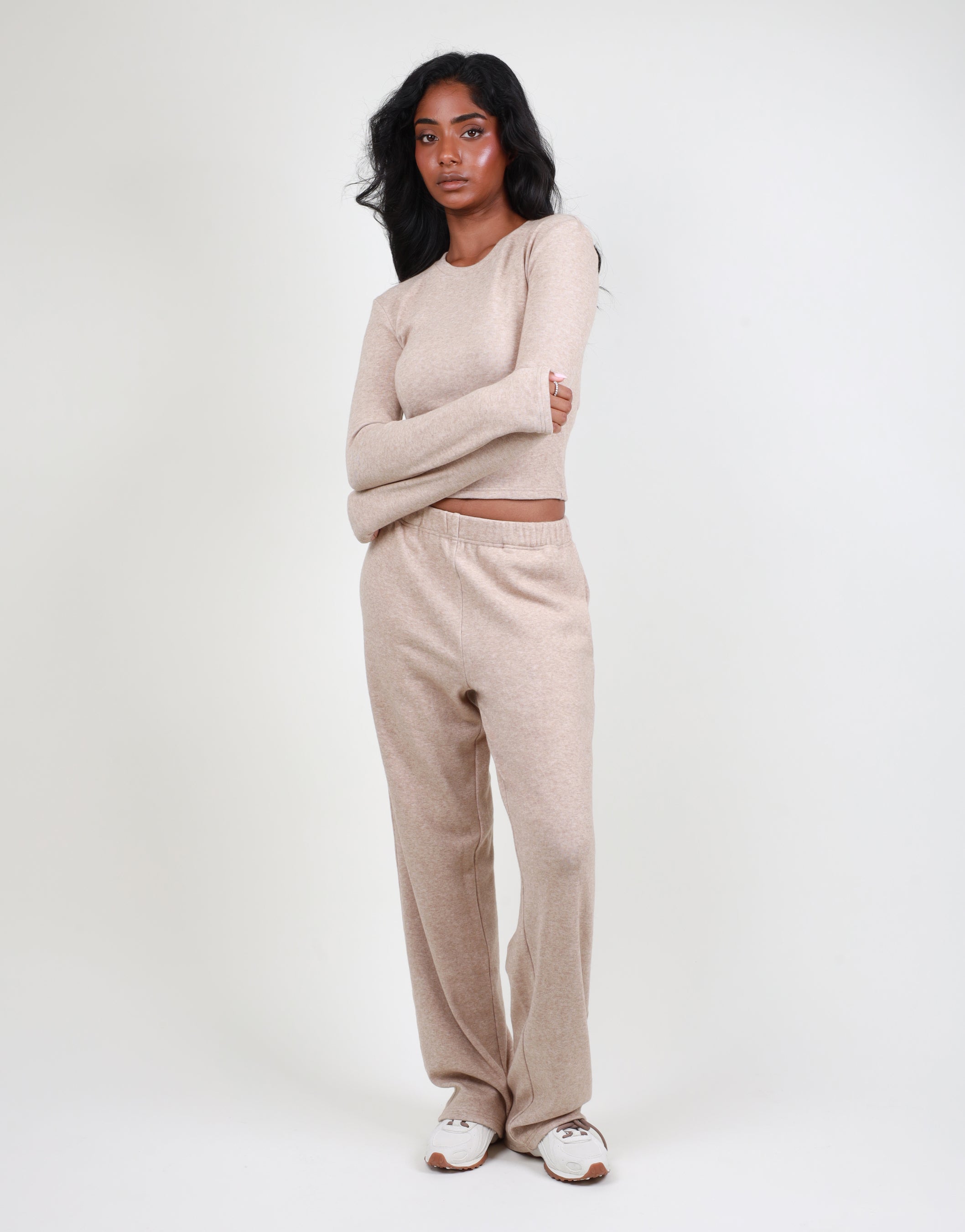 Betsy Ribbed Flared Leg Trouser In Oatmeal | SIMMI London