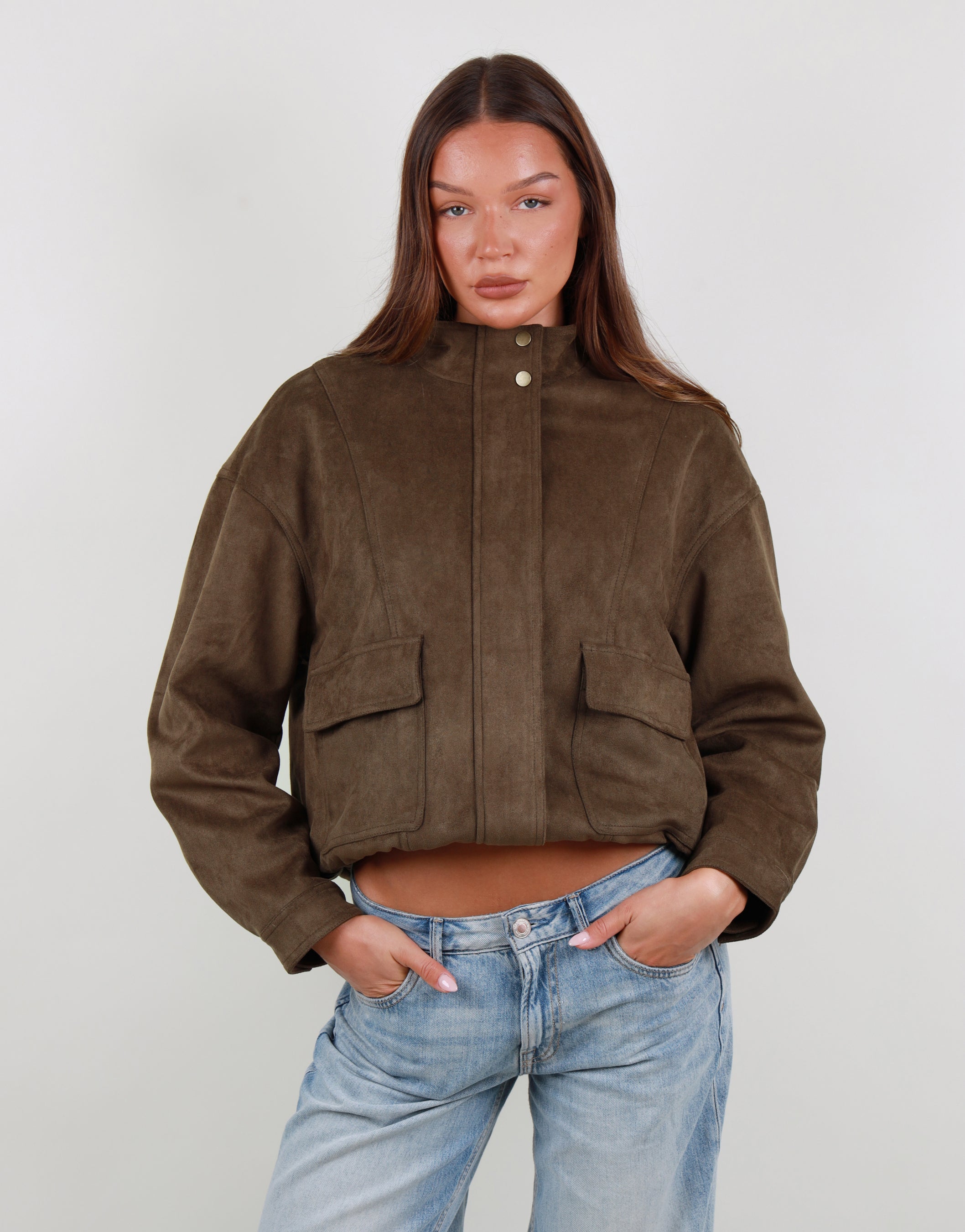 Lottie Suede Jacket in Olive