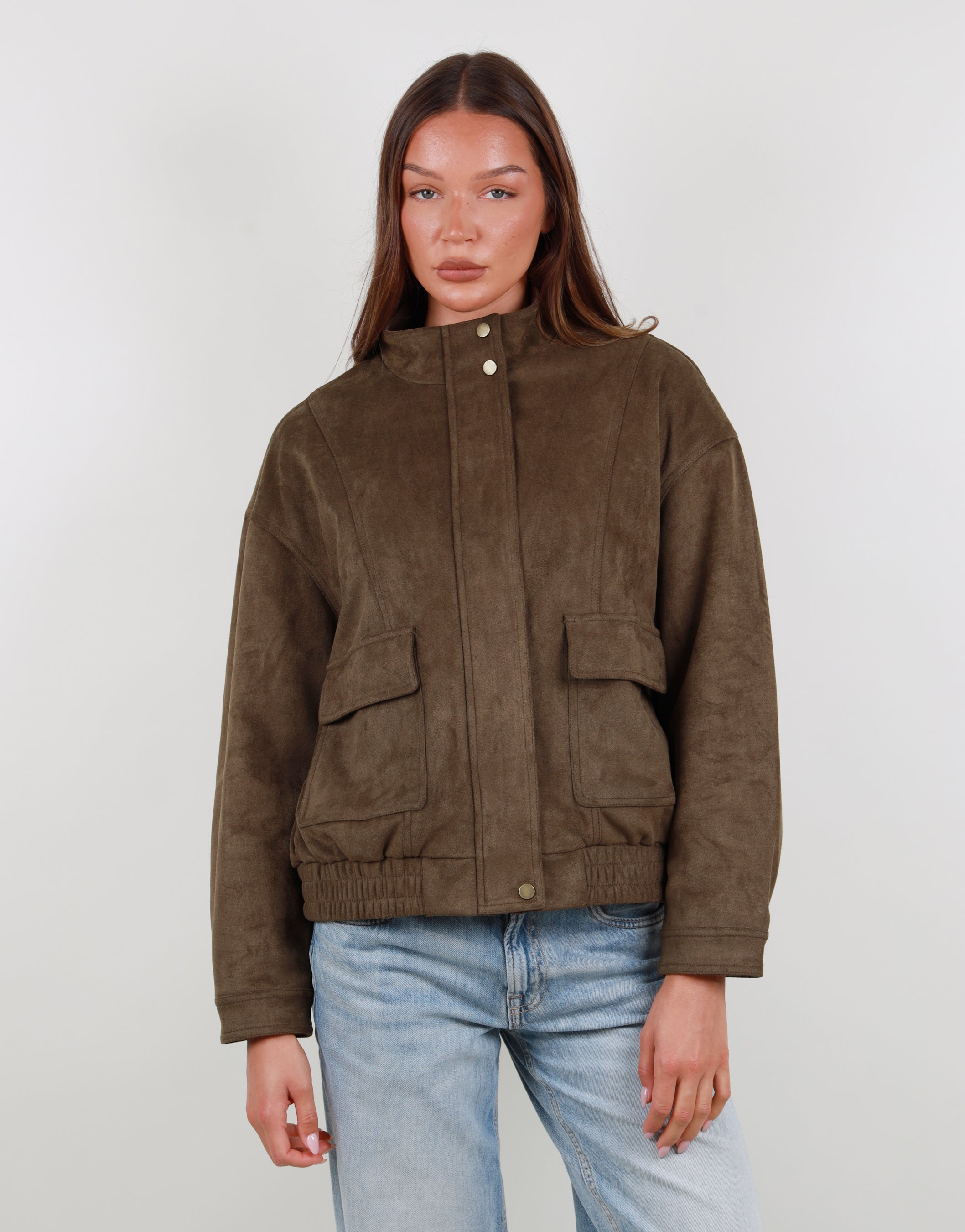 Lottie Suede Jacket in Olive