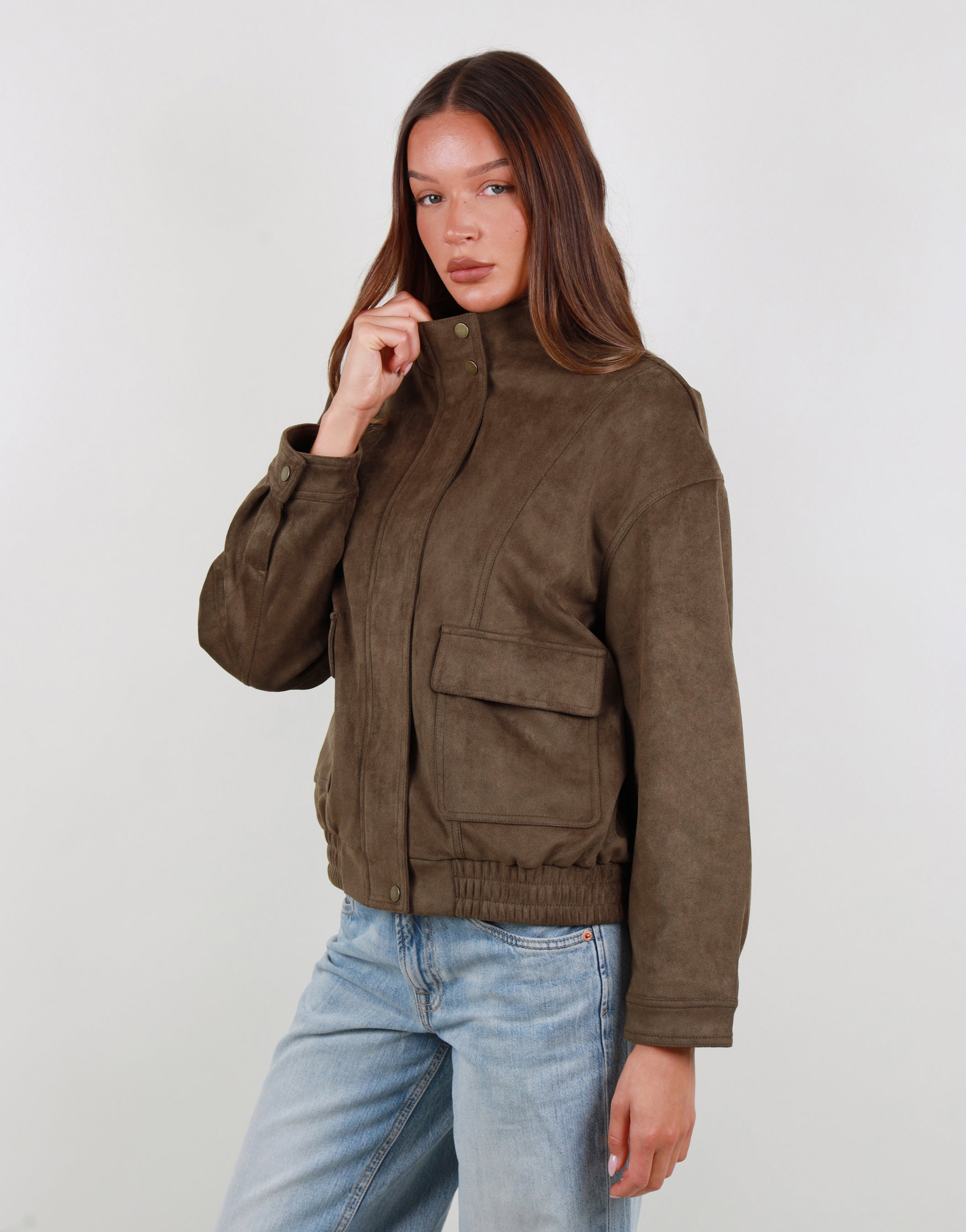 Lottie Suede Jacket in Olive