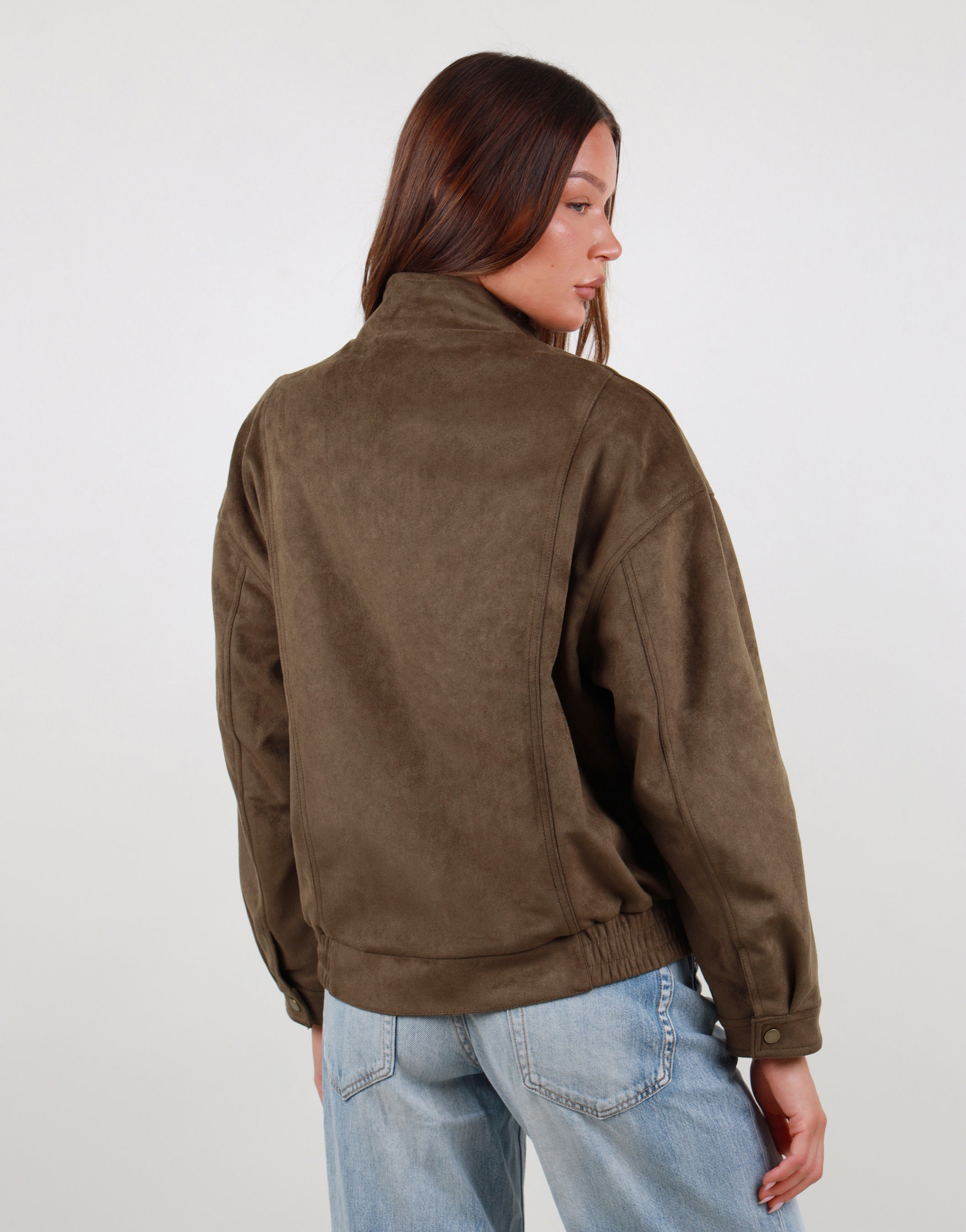 Lottie Suede Jacket in Olive