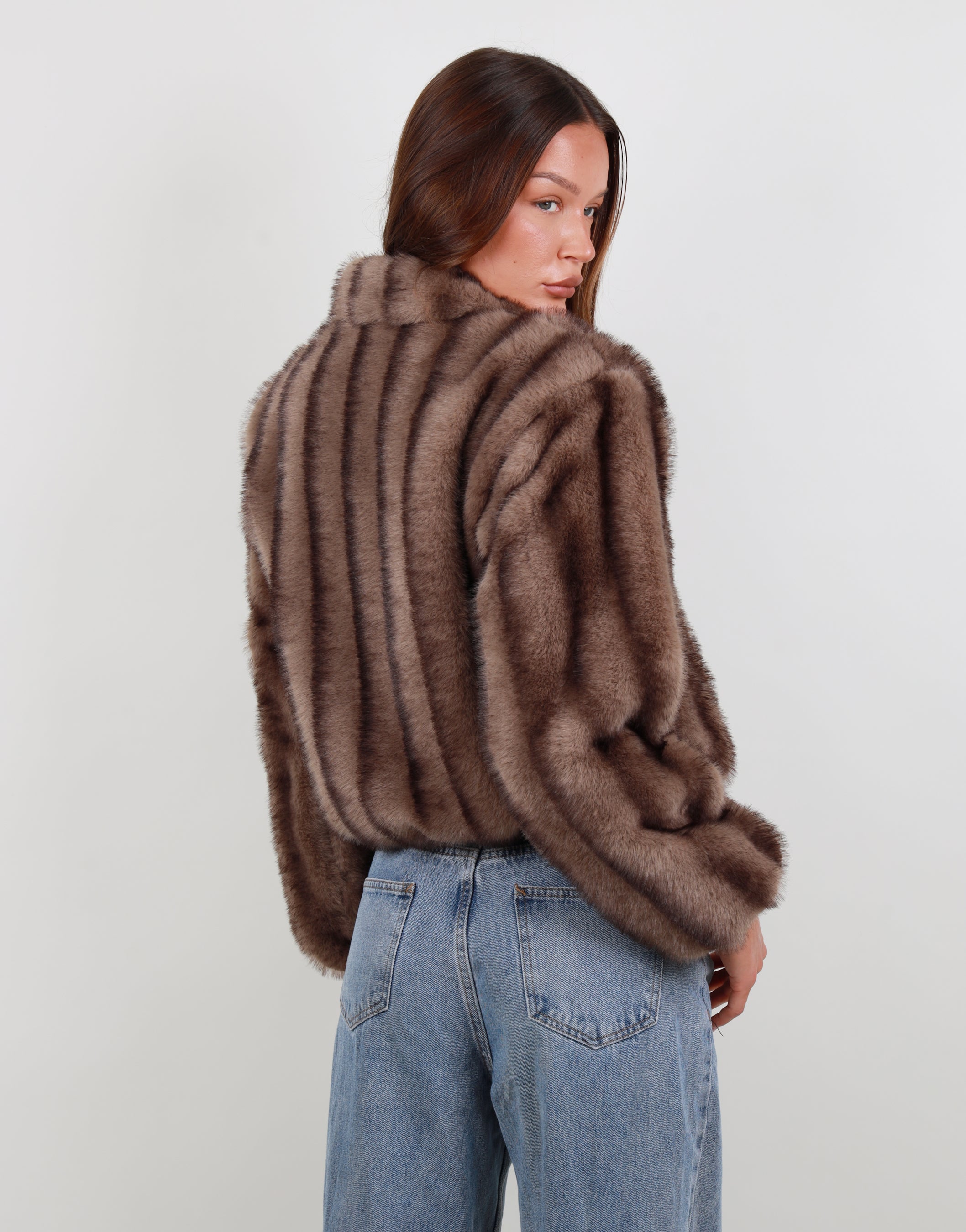 Amelie Two Tone Fur Bomber in mink