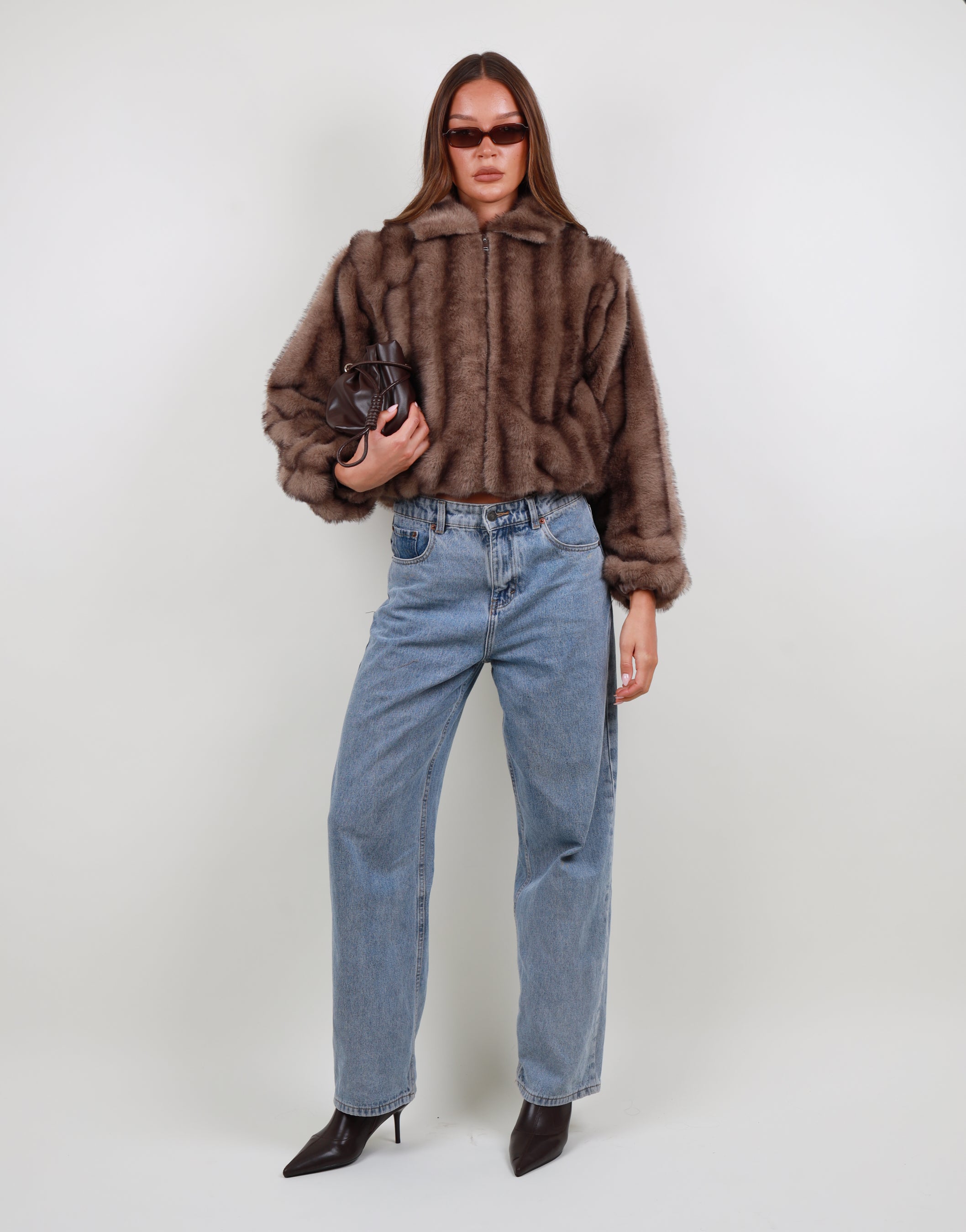 Amelie Two Tone Fur Bomber in mink