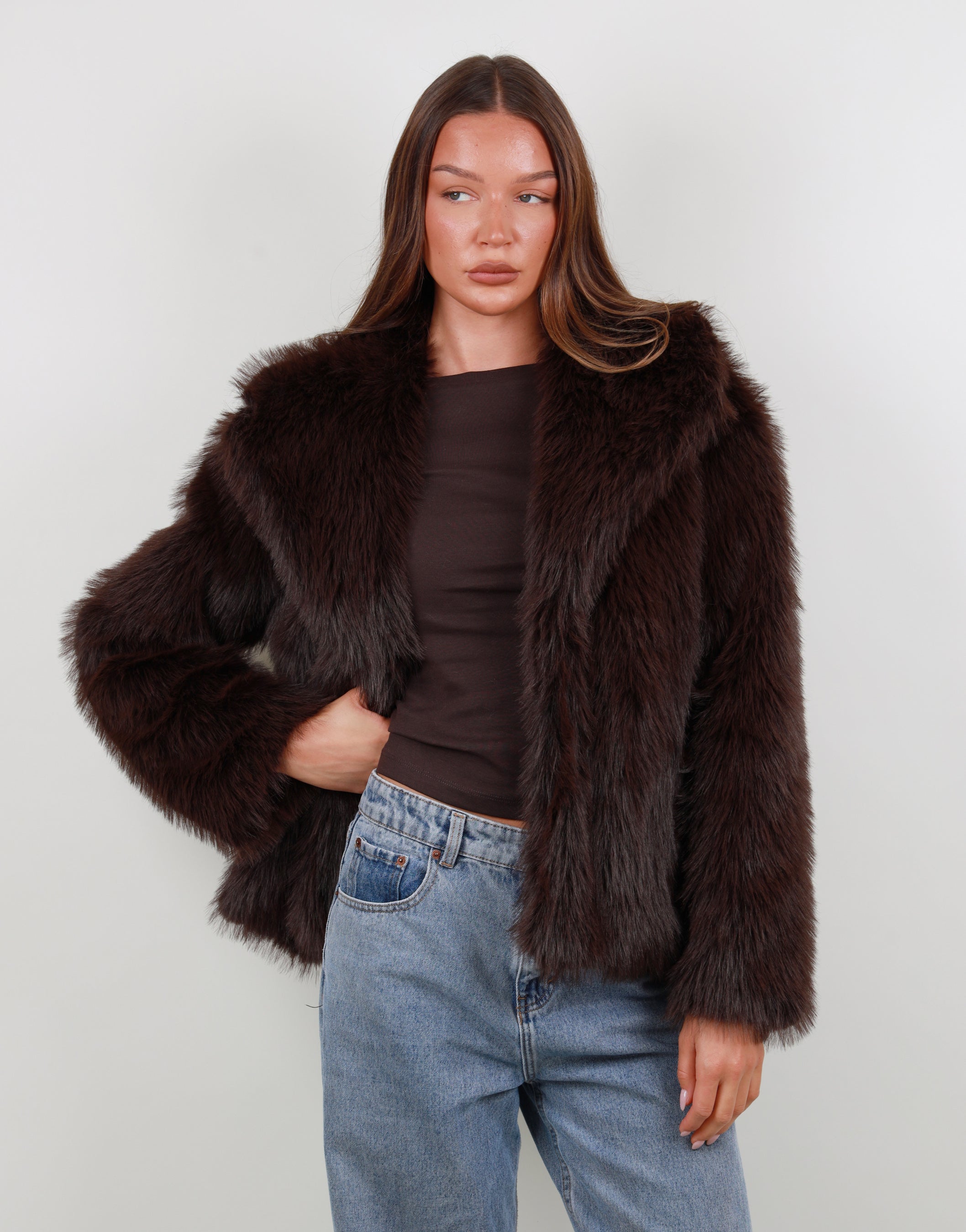 Jasmine Oversized Fur Collar Coat in brown