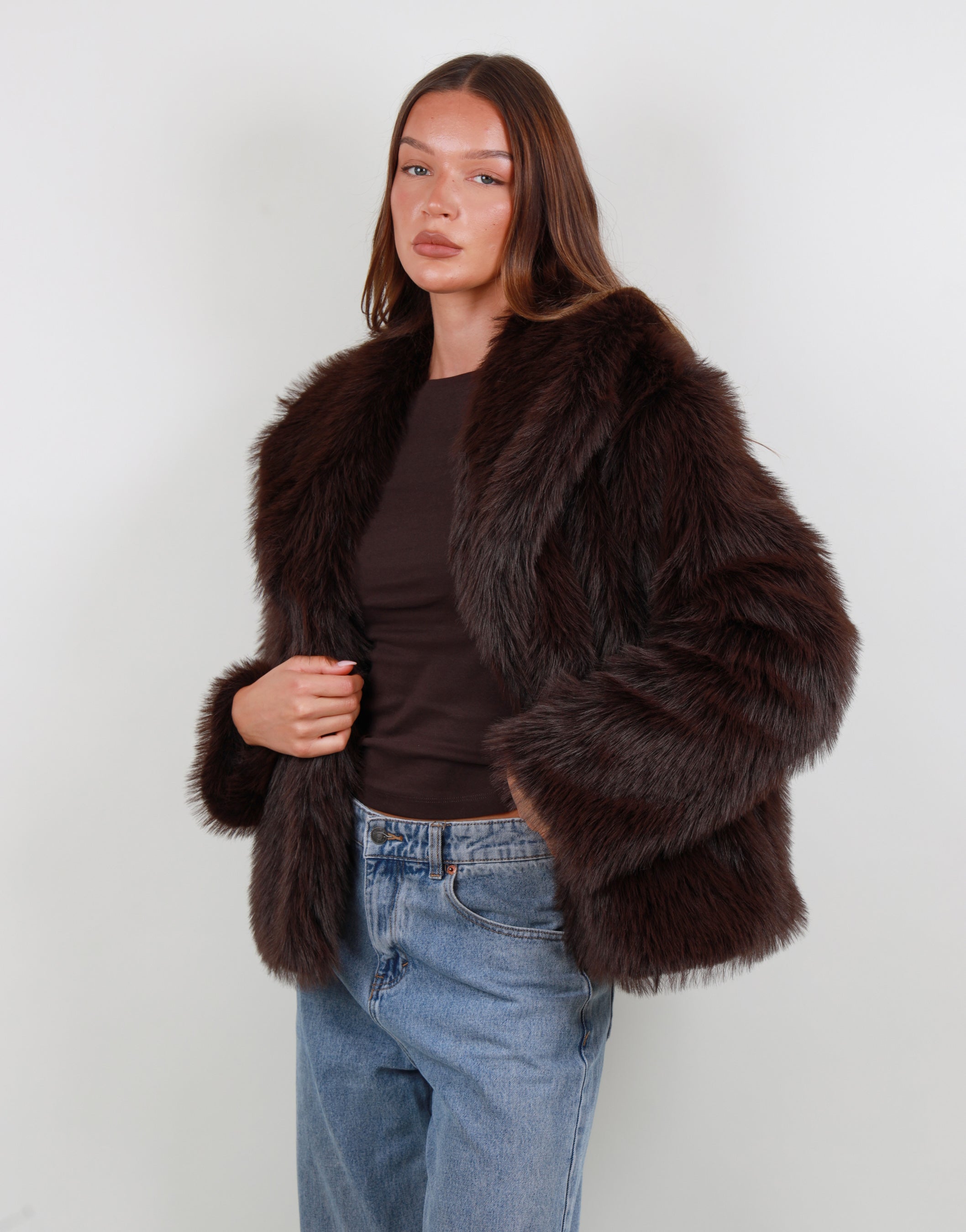 Jasmine Oversized Fur Collar Coat in brown