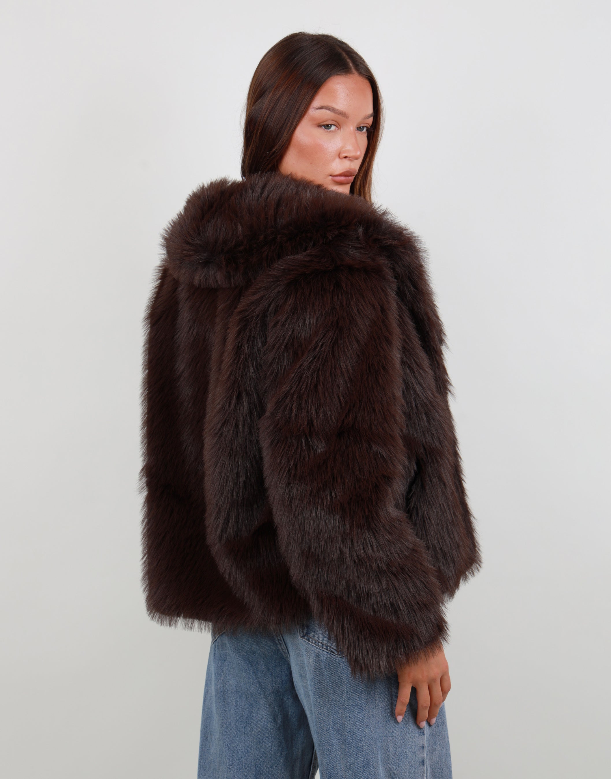 Jasmine Oversized Fur Collar Coat in brown