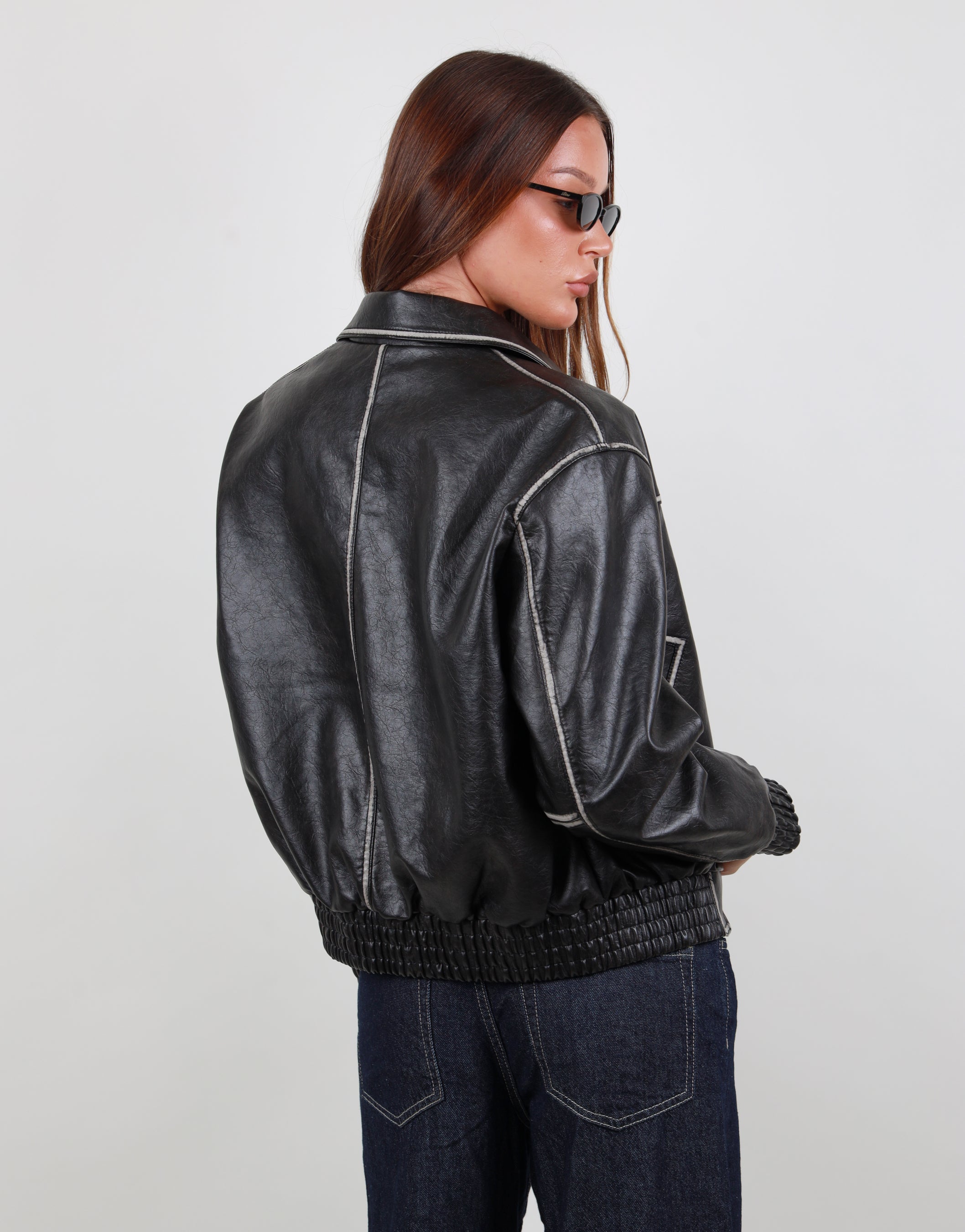 Thea Collar Leather Jacket in black