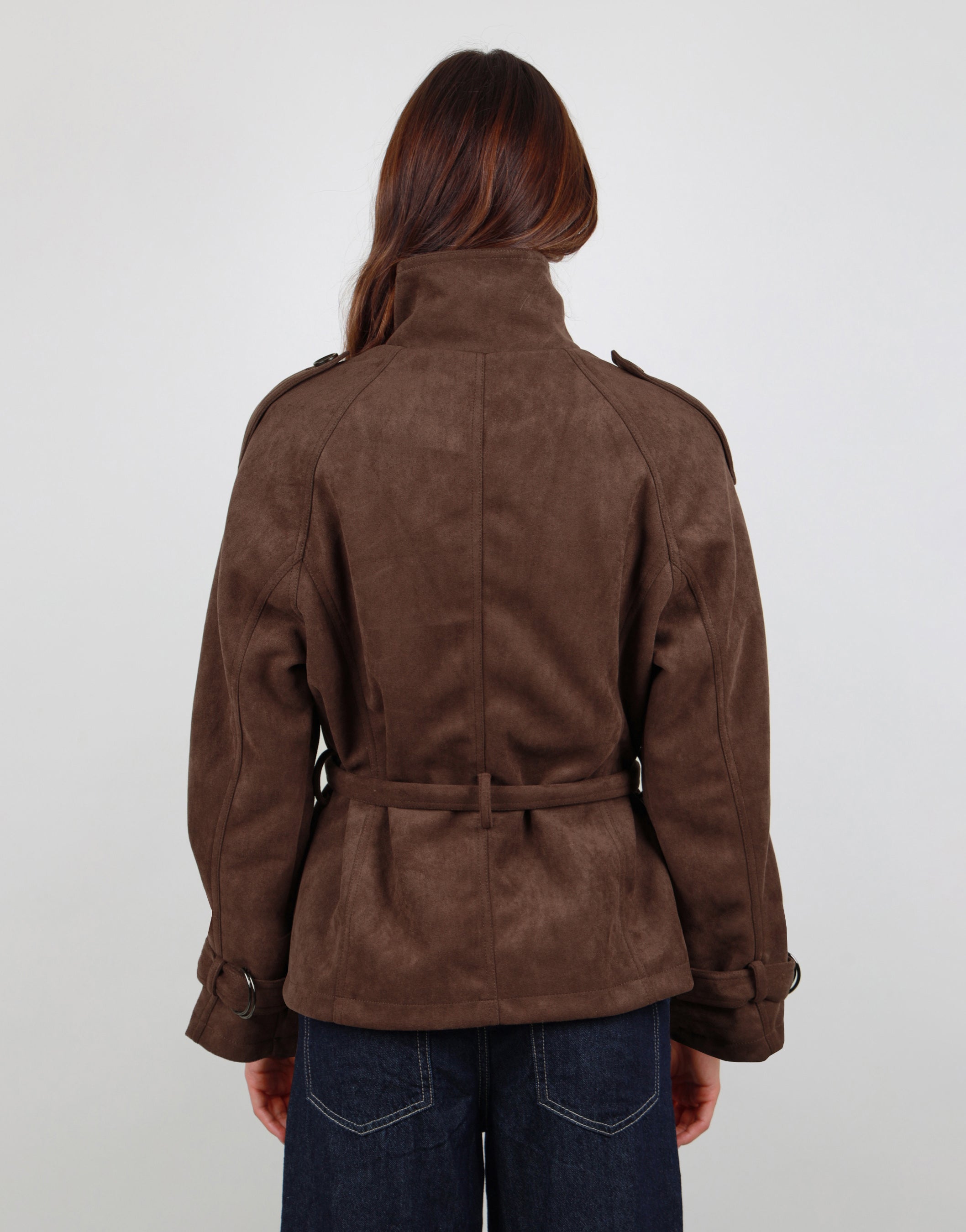 Amber Suede Trench Coat in Brown | SIMMI London
