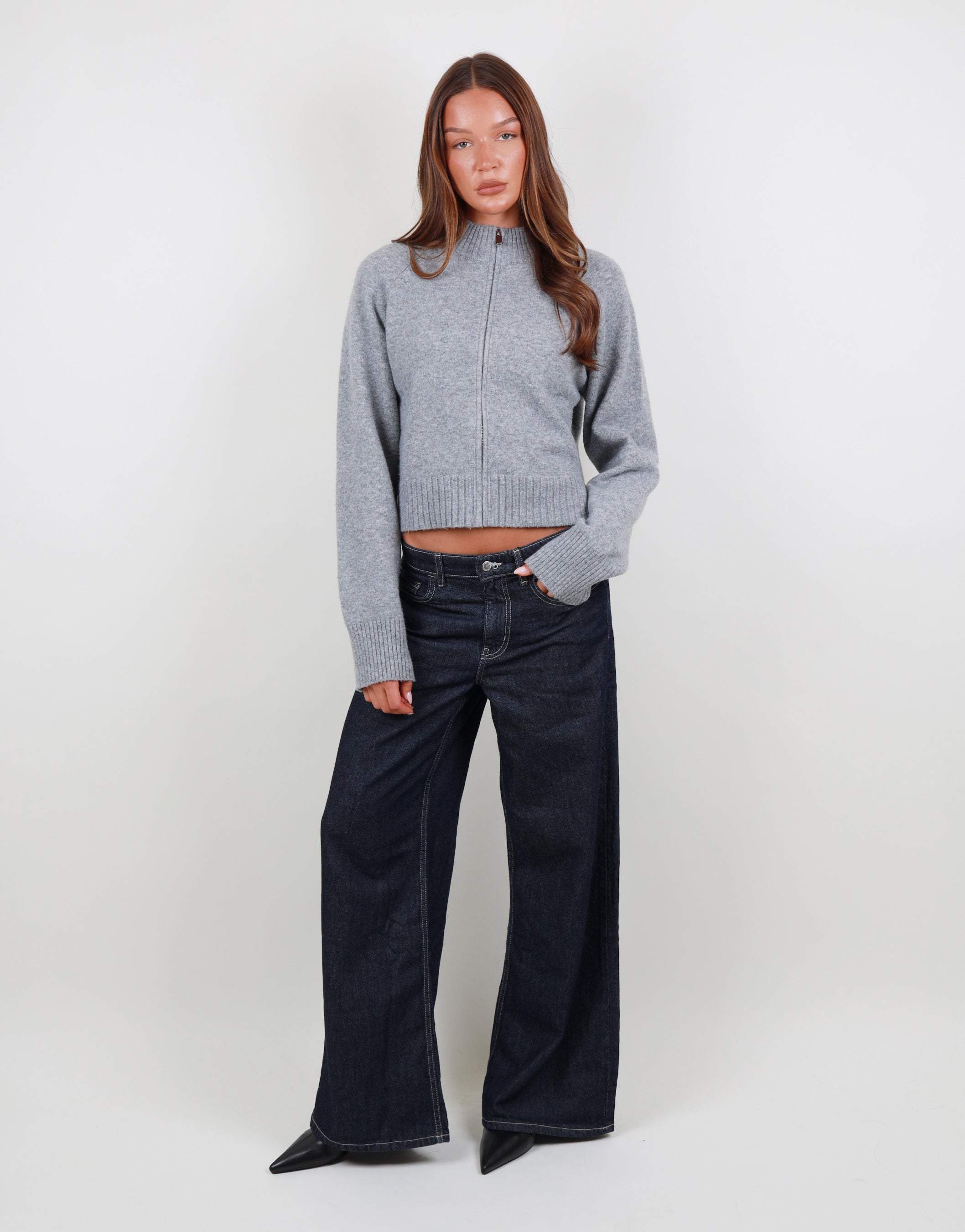 Wren Simmi Studios Soft Knit Zip through In Grey Marl