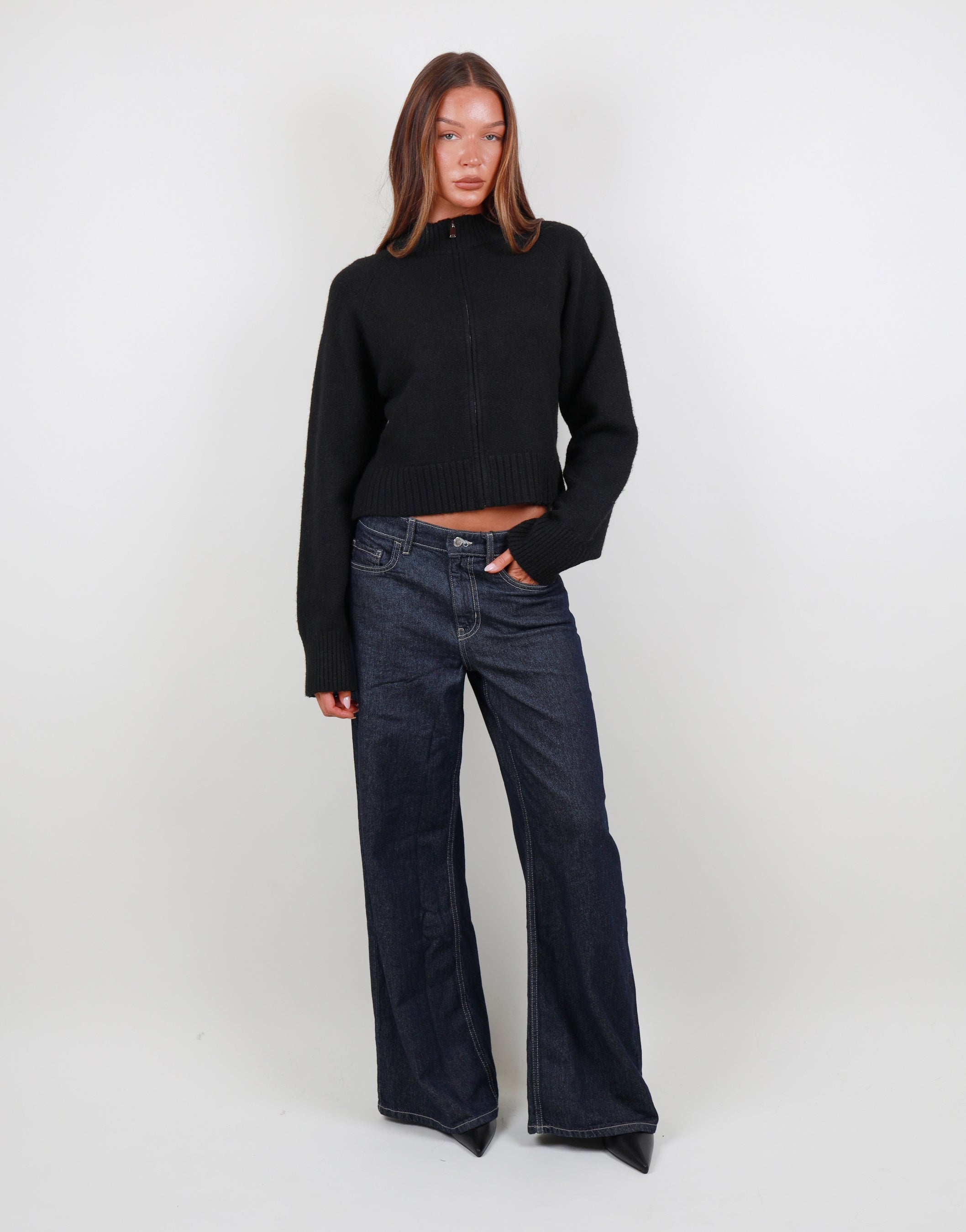 Wren Simmi Studios Soft Knit Zip Through In Black