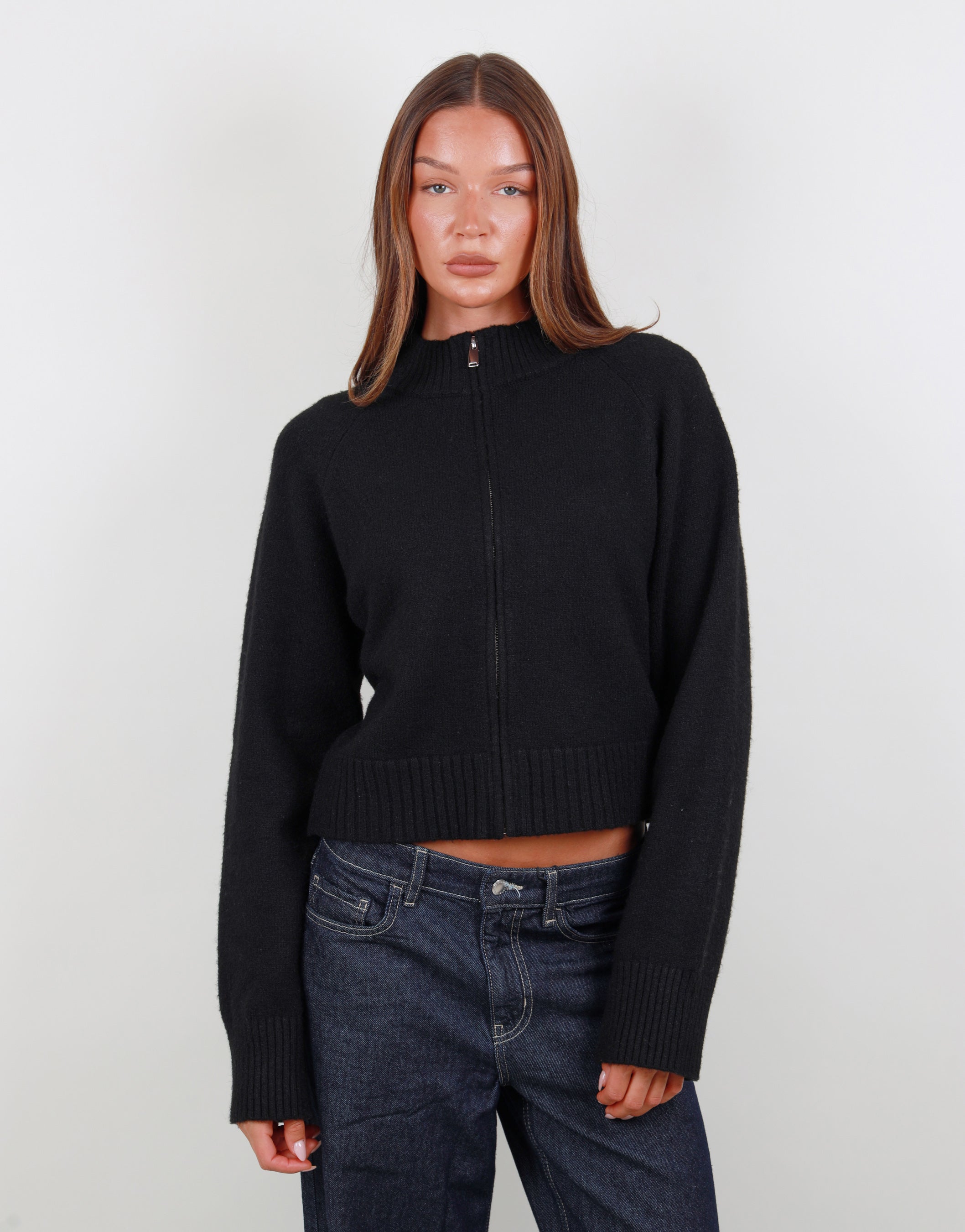 Wren Simmi Studios Soft Knit Zip Through In Black