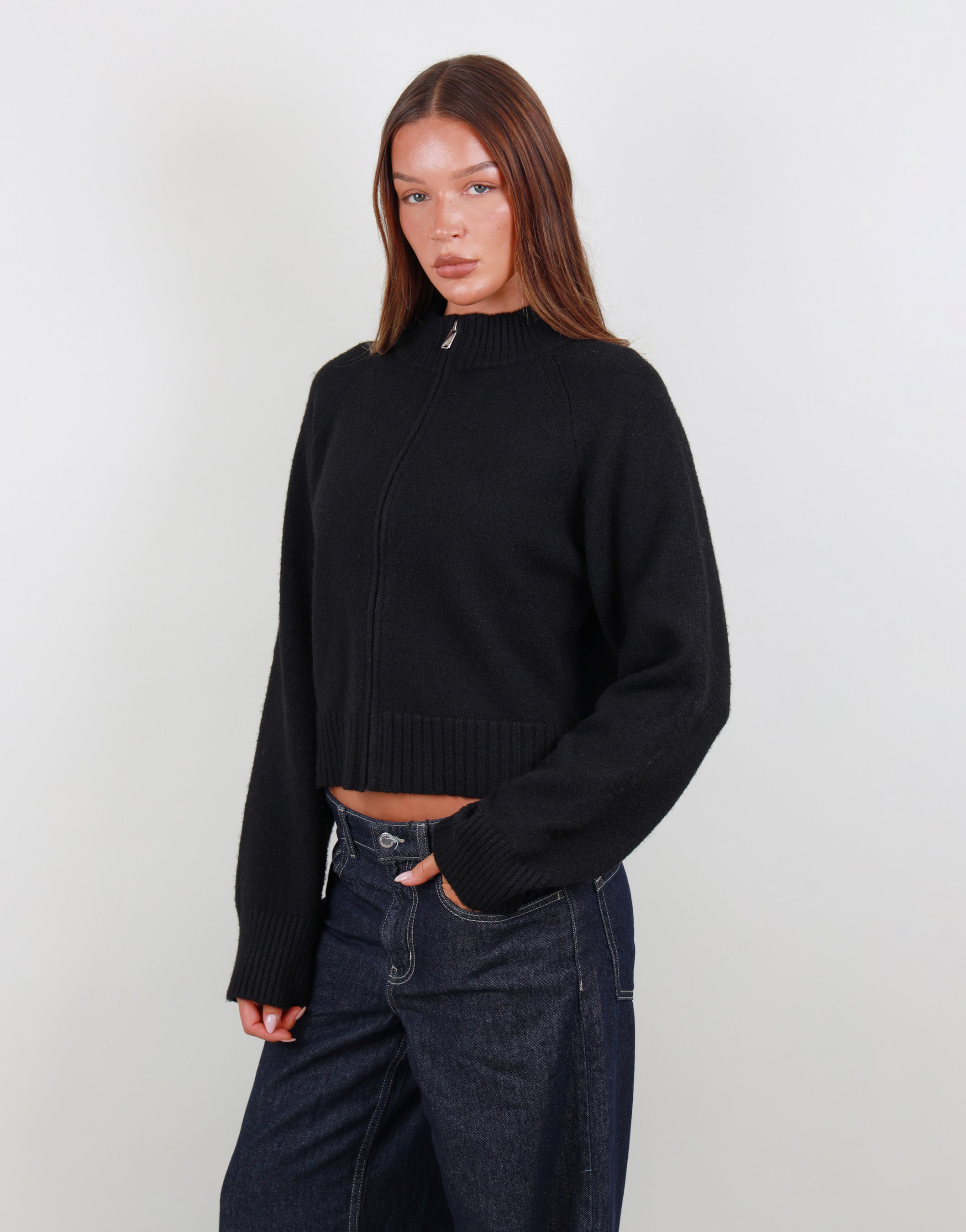 Wren Simmi Studios Soft Knit Zip Through In Black