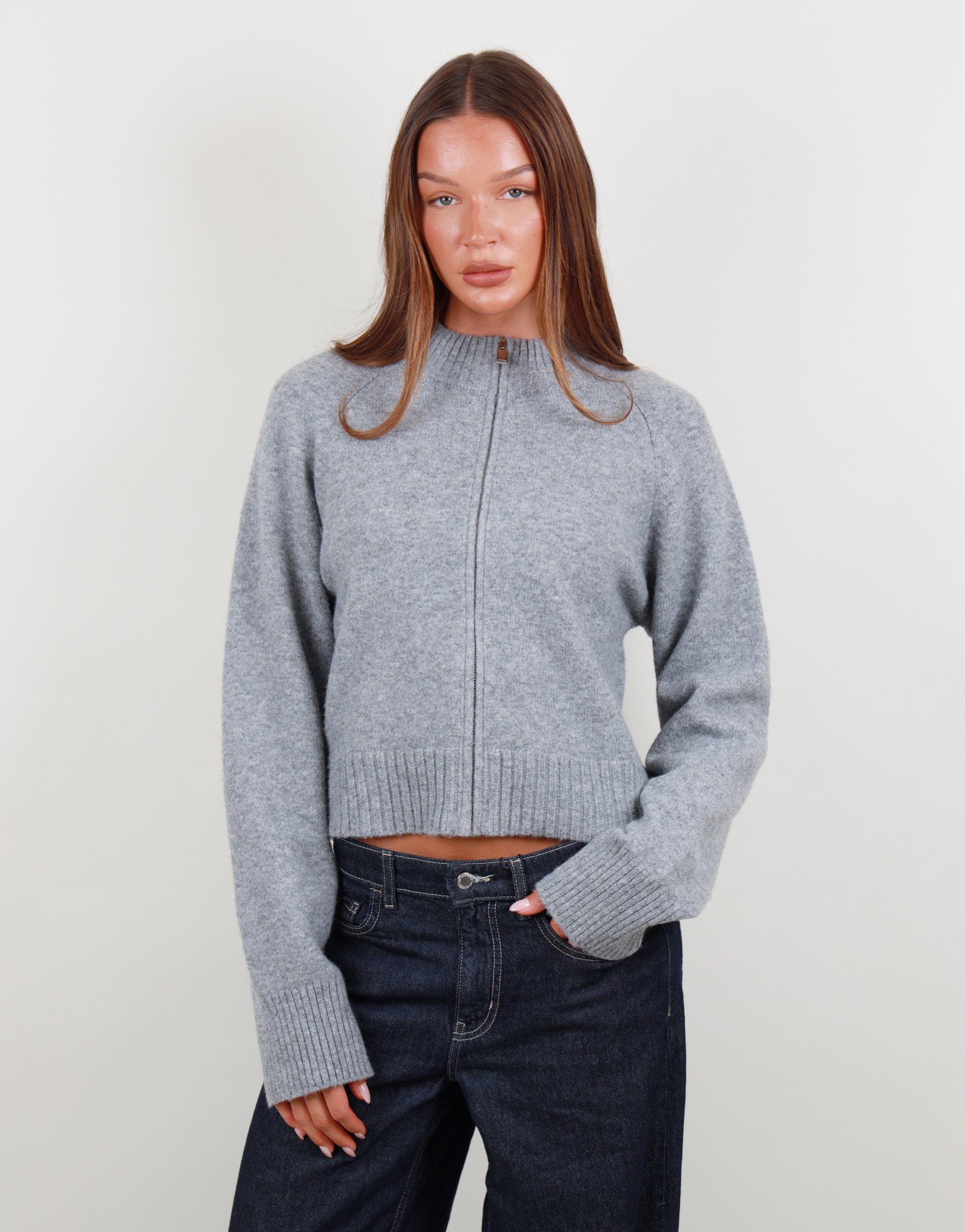 Wren Simmi Studios Soft Knit Zip through In Grey Marl