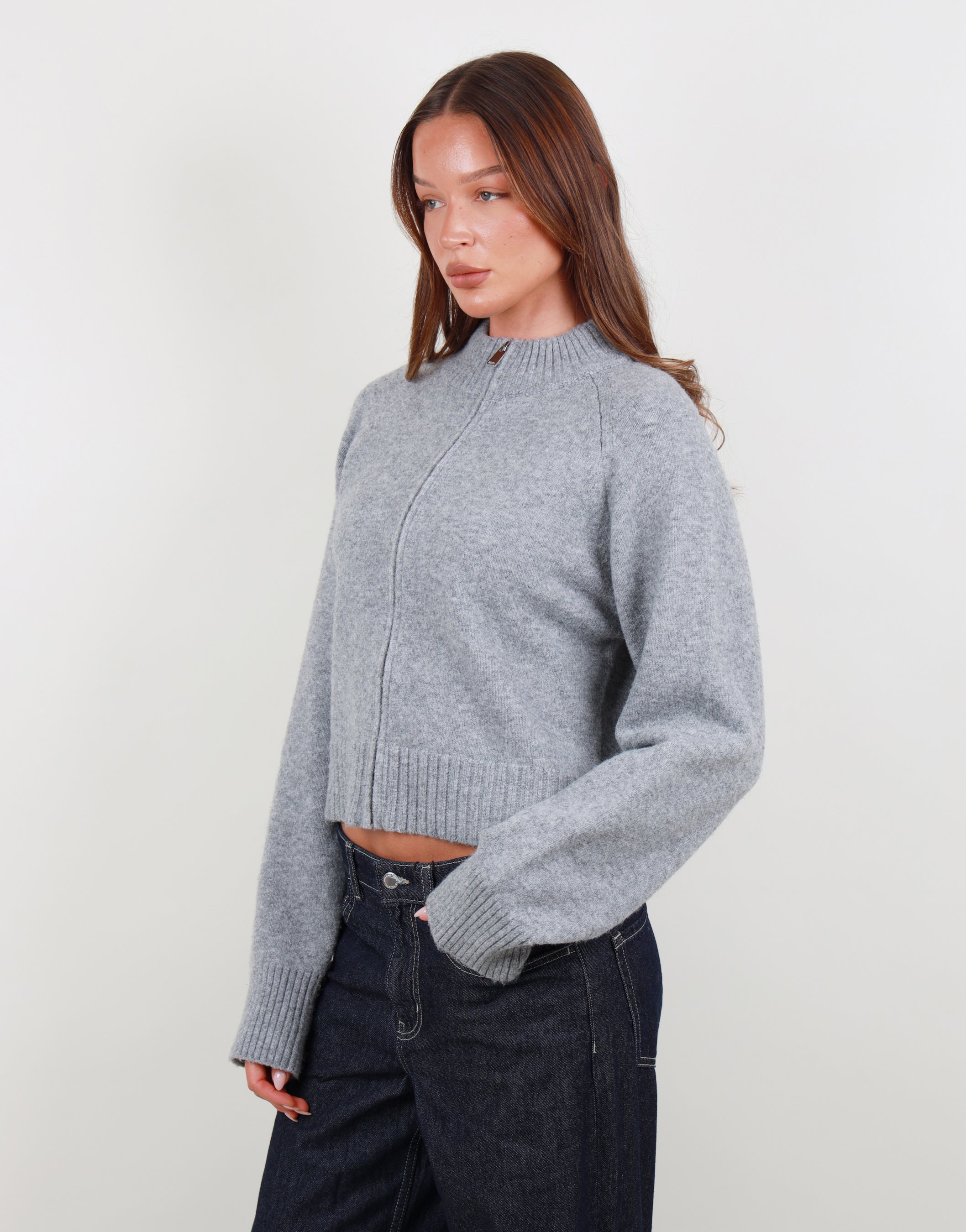 Wren Simmi Studios Soft Knit Zip through In Grey Marl