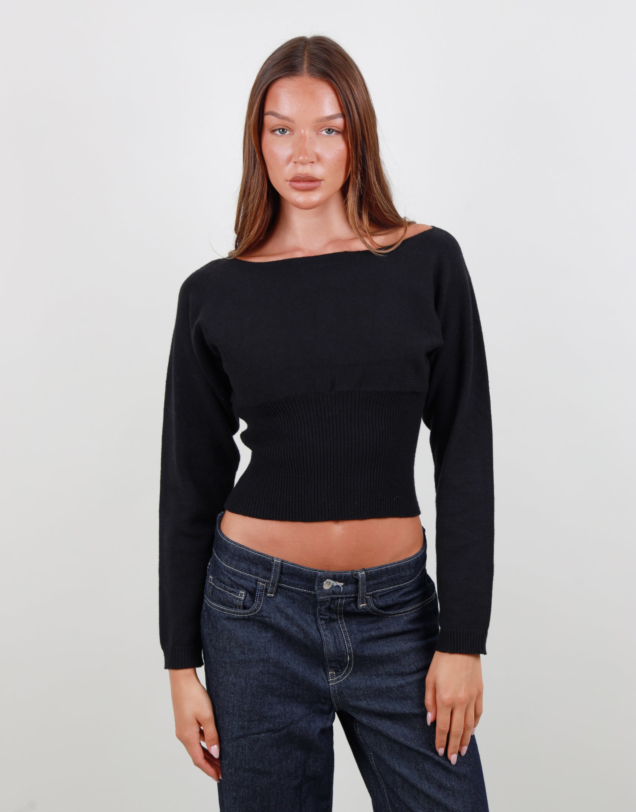 Noelle Boat Neck Knit top in black